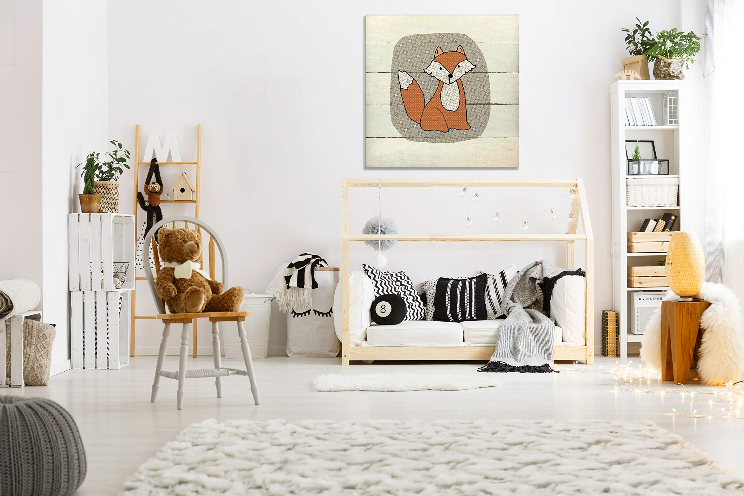 Woodland Fox Wall Art Decor - 24x24 Inch Nursery, Kids Room & Playroom Animal Themed Painting - Perfect for Baby Shower Gifts & Children's Bedroom Decoration