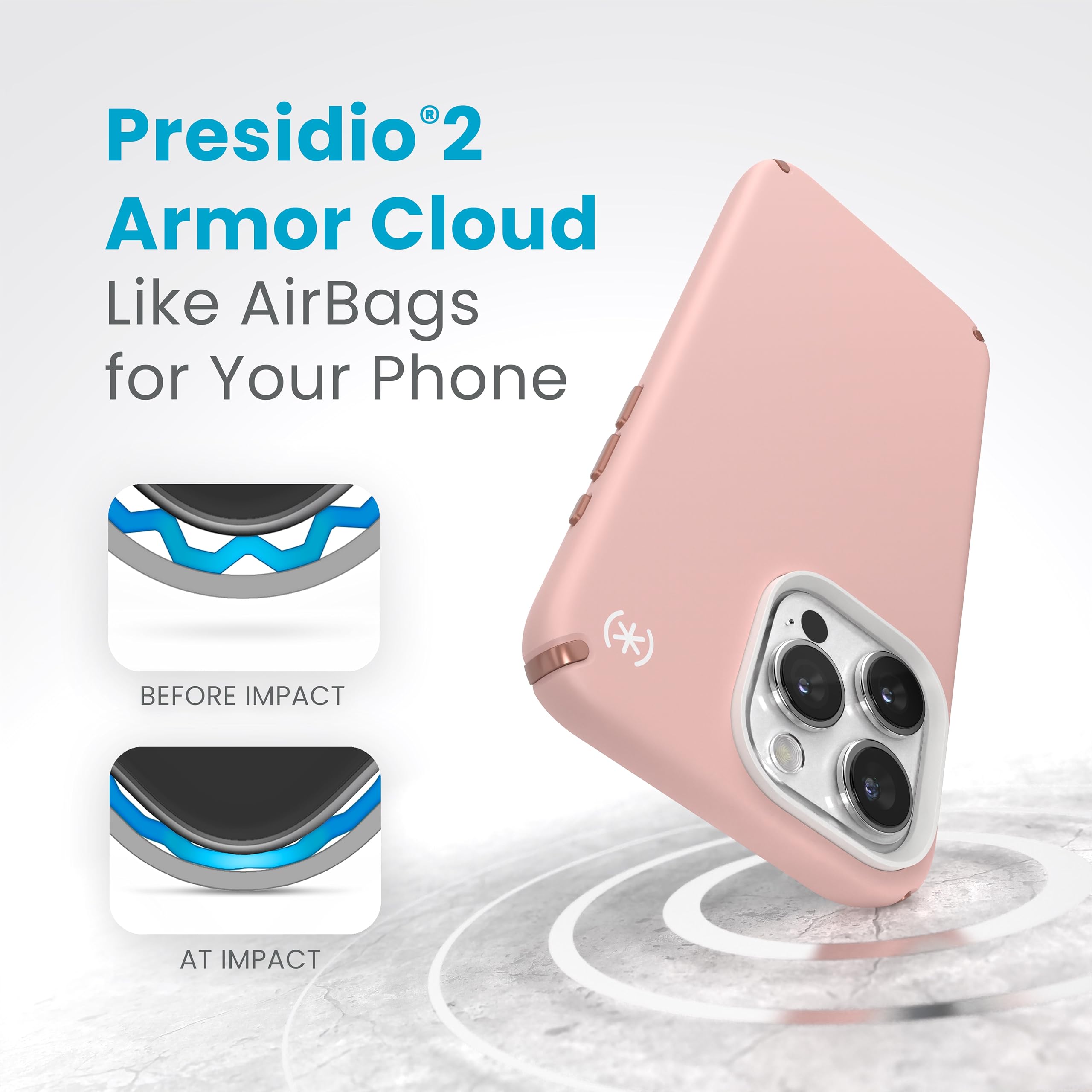 Speck iPhone 15 Pro Max Case with Military-Grade Drop Protection | Scratch-Resistant Soft Touch Cover | 6.7 Inch Shockproof Phone Case | Presidio2 Pro in Dahlia Pink, Rose Copper & White | Perfect for Outdoor Activities & Daily Use