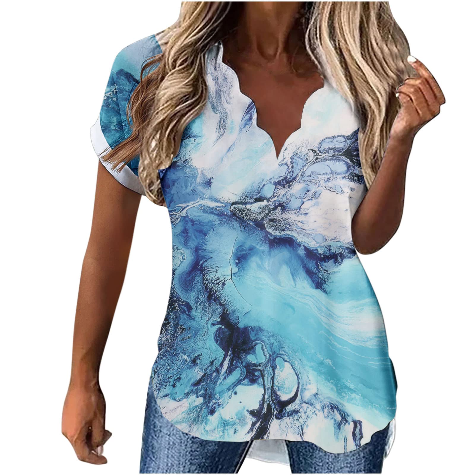 Ylioge Women's Summer Tops - Polka Dot Ruffle V-Neck Short Sleeve Blouse, Casual Loose Fashion Tunic Top for Women | Perfect for Beach Outings, Date Nights & Summer Vacations