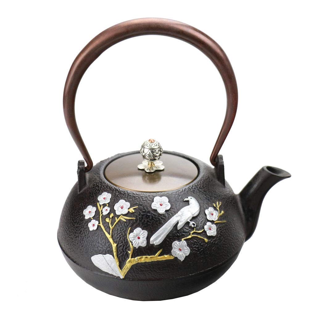 JHSHENGSHI 1.2L Japanese-Style Cast Iron Teapot - Ceramic Kettle with White Bird Pattern, Uncoated Flat Bottom for Authentic Tea Brewing | Perfect for Home Tea Ceremonies, Office Use & Gift Giving
