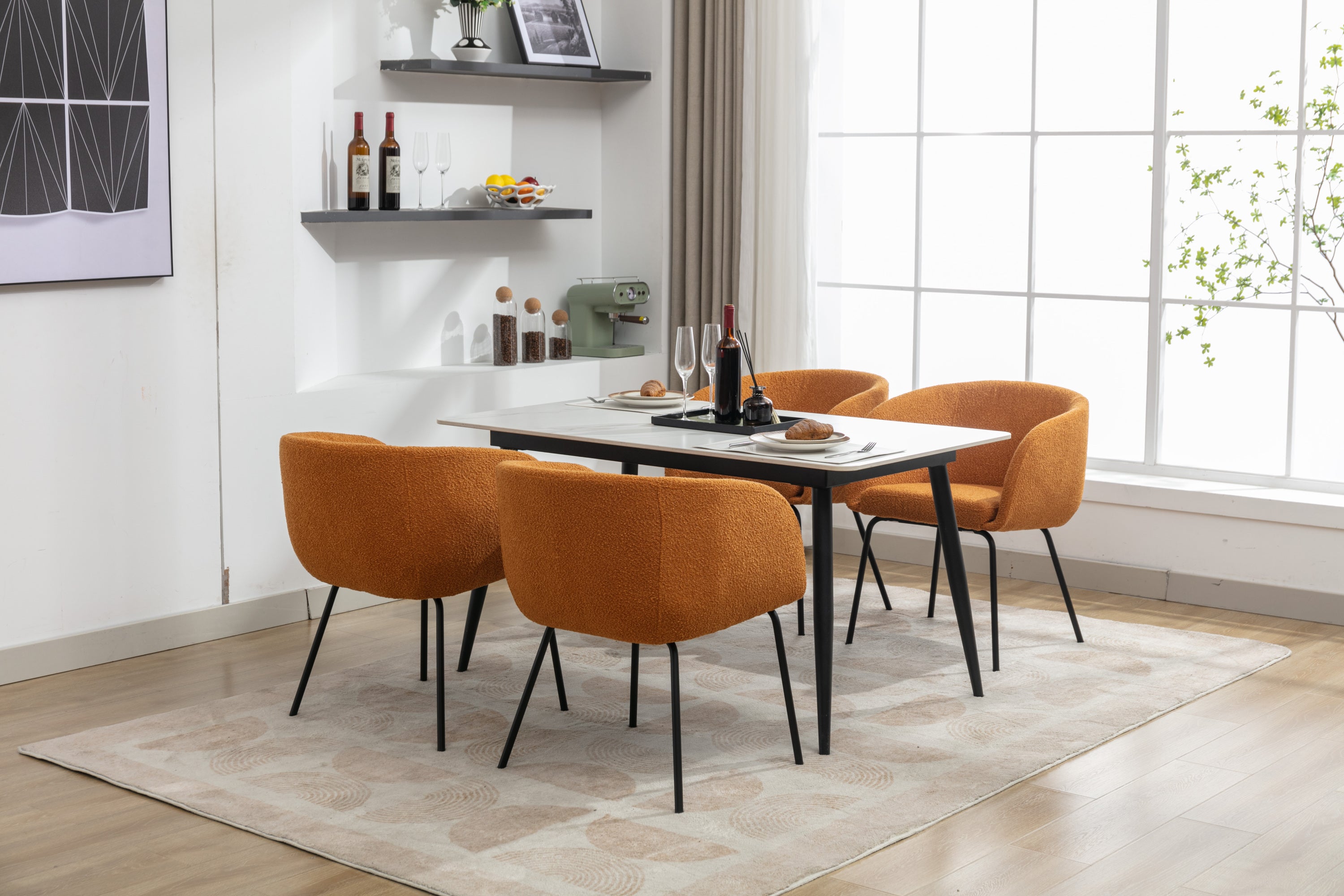 Boucle Fabric Dining Chairs with Black Metal Legs - Set of 2, Ginger - Modern Kitchen & Dining Room Accent Chairs for Home Decor