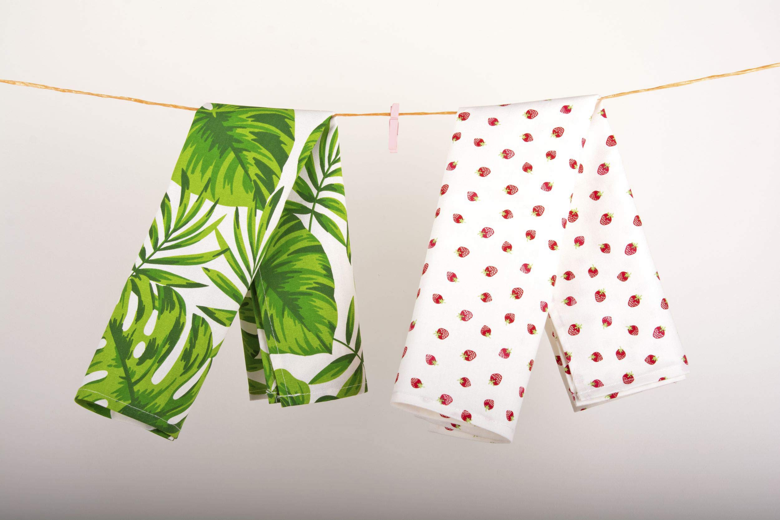 100% Cotton Strawberry Print Hand Towels - Soft Absorbent Kitchen Dish Towels & Tea Towels - Flour Sack Towels Set of 8 - Perfect for Baking, Cooking, and Kitchen Decor
