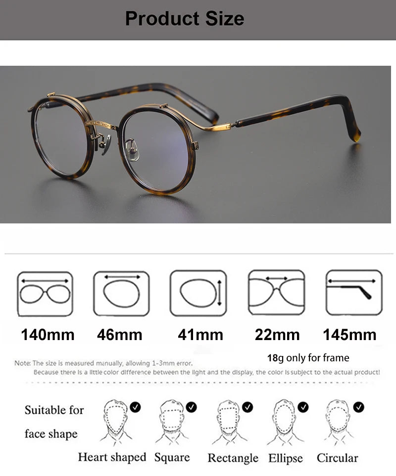 Aimee Men's Full Rim Round Square Titanium Acetate Eyeglasses 12203 - Lightweight & Durable Frame for Reading, Work & Fashion | Classic Unisex Design for Office & Everyday Wear