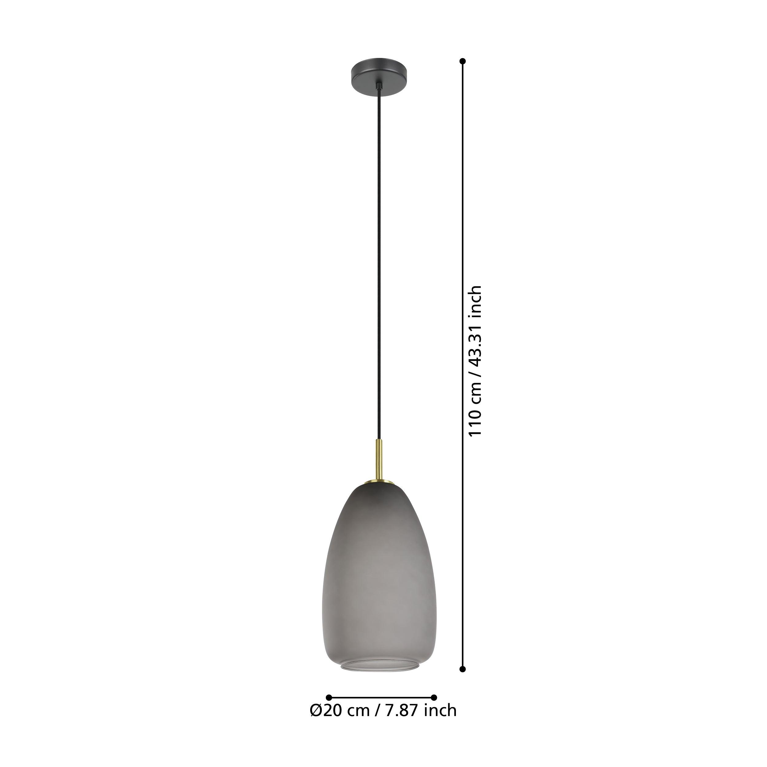 Eglo Alobrase Grey Glass & Brass Ceiling Pendant Light Fixture - Vintage Industrial Style for Dining Room, Kitchen Island & Bedroom Lighting