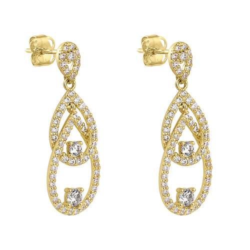 14K Yellow Gold Triple Drop Dangle Cubic Zirconia Earrings for Women - Elegant Wedding, Party & Evening Wear Jewelry Gift