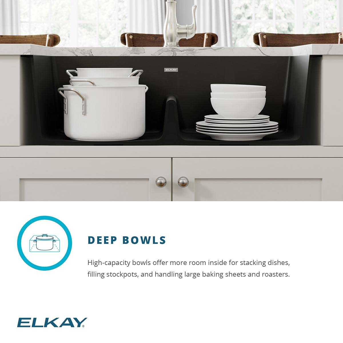 Elkay Quartz Classic ELGDULB3322BK0 Black Equal Double Bowl Undermount Kitchen Sink - Durable & Stylish for Modern Home Cooking & Dishwashing
