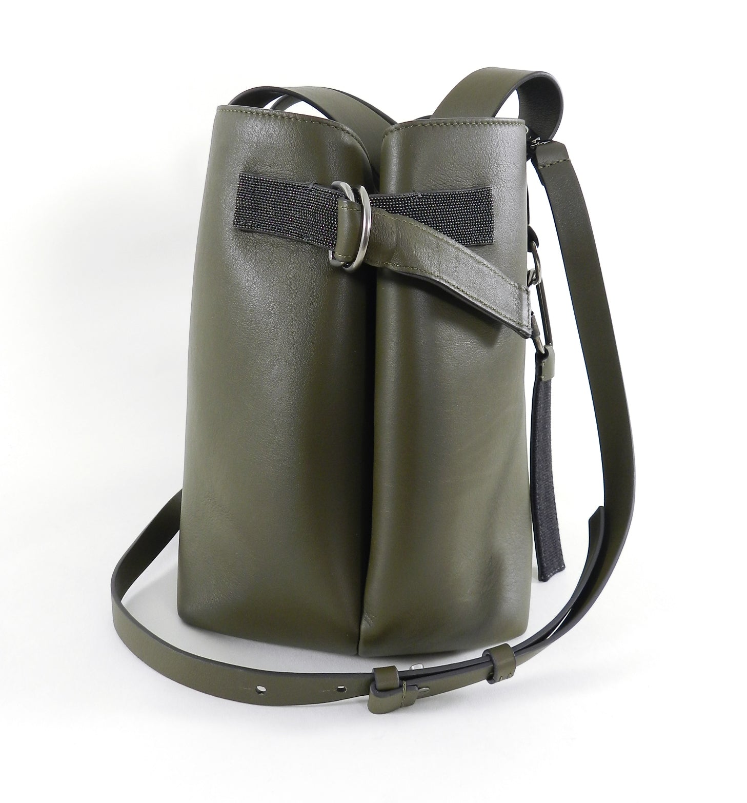 Brunello Cucinelli Olive Green Large Tote Bag with Beaded Detail - Stylish & Spacious Women's Leather Handbag for Work, Travel & Everyday Use
