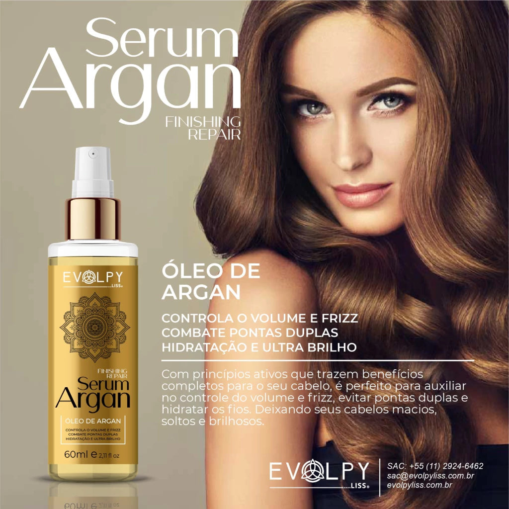 Evolpy Liss Argan Oil Serum 60ml - Moroccan Hair Treatment for Dry, Damaged Hair - Perfect for Frizz Control & Shine Enhancement at Home or Salon