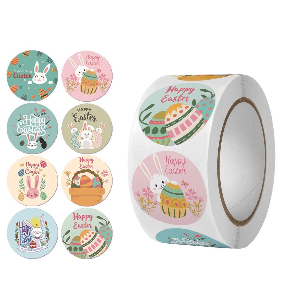 500pcs Happy Easter Stickers - Cute Bunny & Egg Self-Adhesive Labels for Easter Party Decorations, Kids Gift Wrapping, DIY Crafts & Scrapbooking - Perfect for Easter Baskets, Cards & School Projects