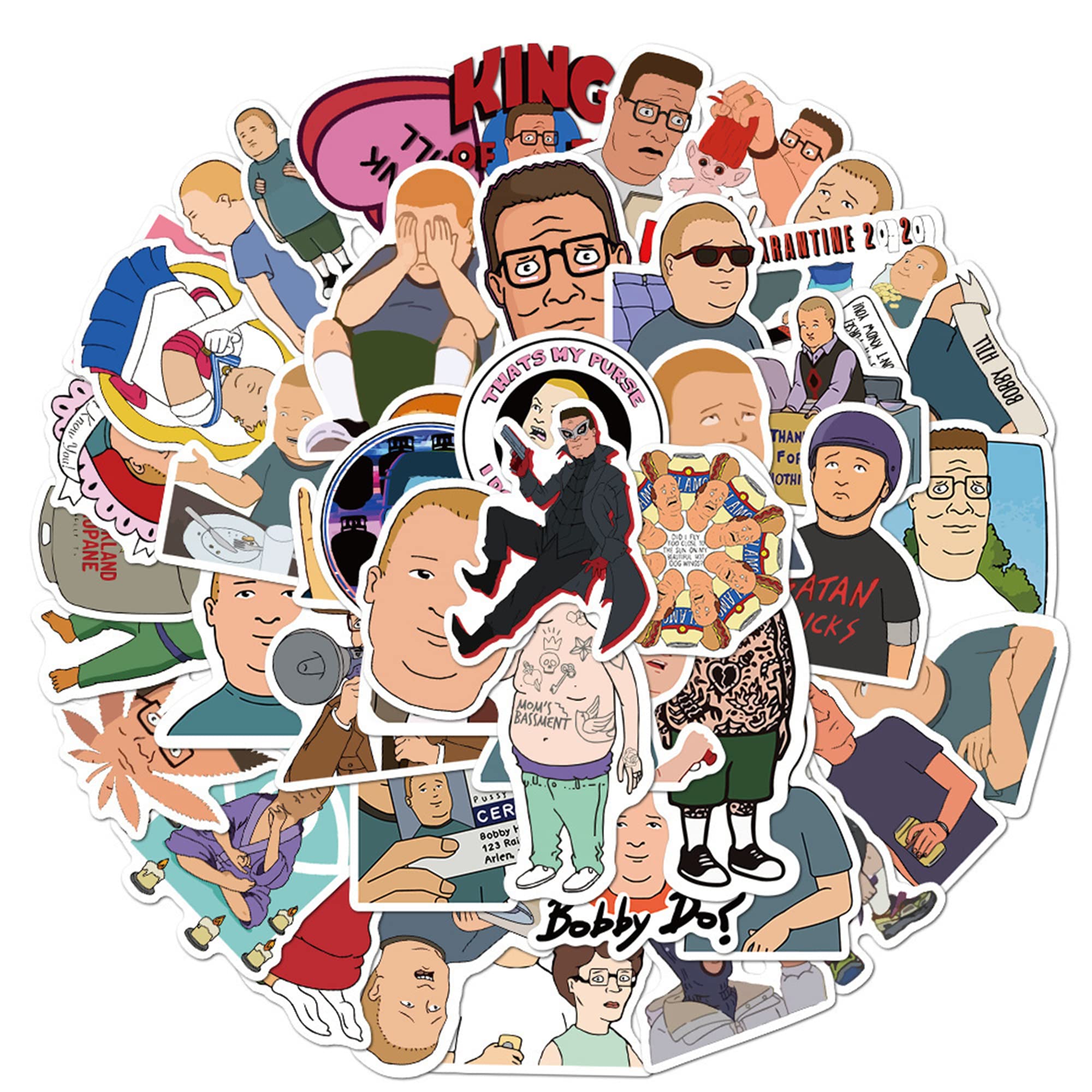 King Hill Stickers - 50PCs Cute Cartoon Vinyl Decal Stickers for Hydro Flask, Laptop, Water Bottle | Perfect Gift for Kids, Toddlers & Teens | Personalize Your School Supplies, Travel Gear & DIY Projects (HillSL)