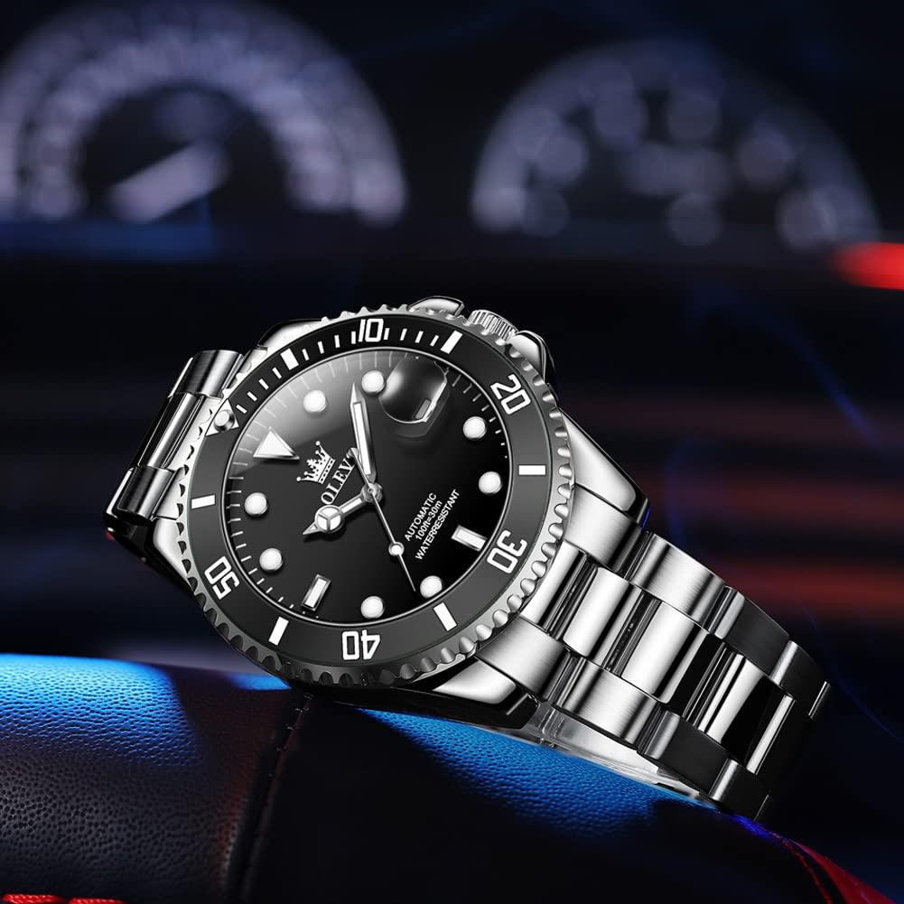 OLEVS Men's Automatic Mechanical Watch - Skeleton Dial, Waterproof, Stainless Steel Band - Perfect for Business, Casual & Formal Wear