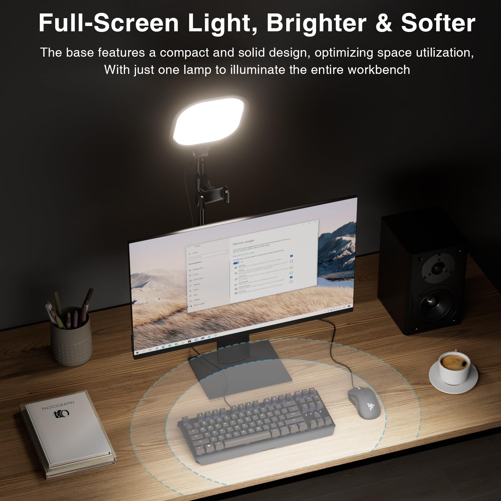 2 Packs Professional Video Conference Lights for Zoom/Teams/Webex Meetings - LitONES Podcast Lighting Kit with Stand & Phone Holder, CRI 97.8 - Perfect for Home Office, Remote Work & Content Creation