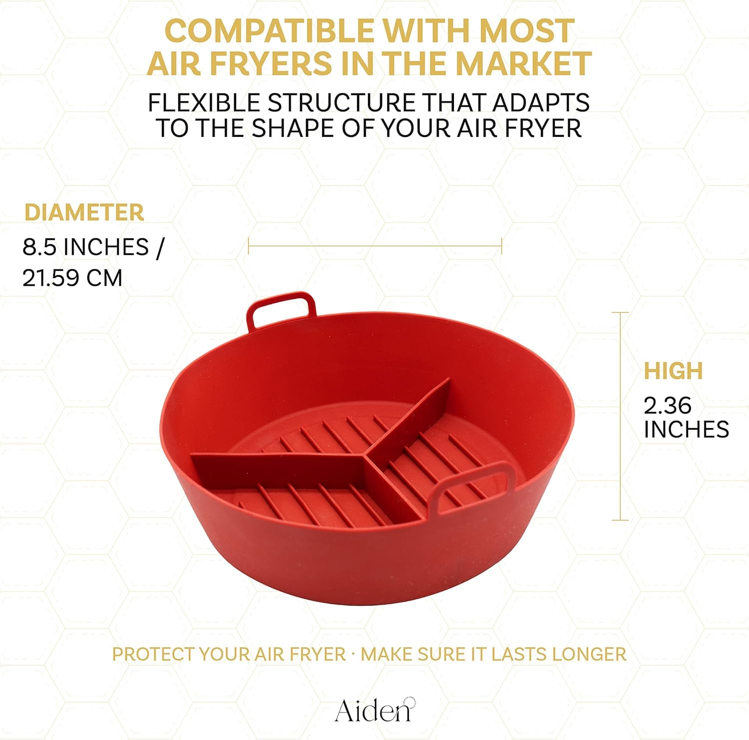 AIDEN - 3 Pack Reusable Silicone Air Fryer Liners with Food Dividers (8 Inch) | BPA-Free, Heat Resistant & Non-Stick | Oven, Microwave & Dishwasher Safe | Perfect for Air Frying, Baking & Meal Prep