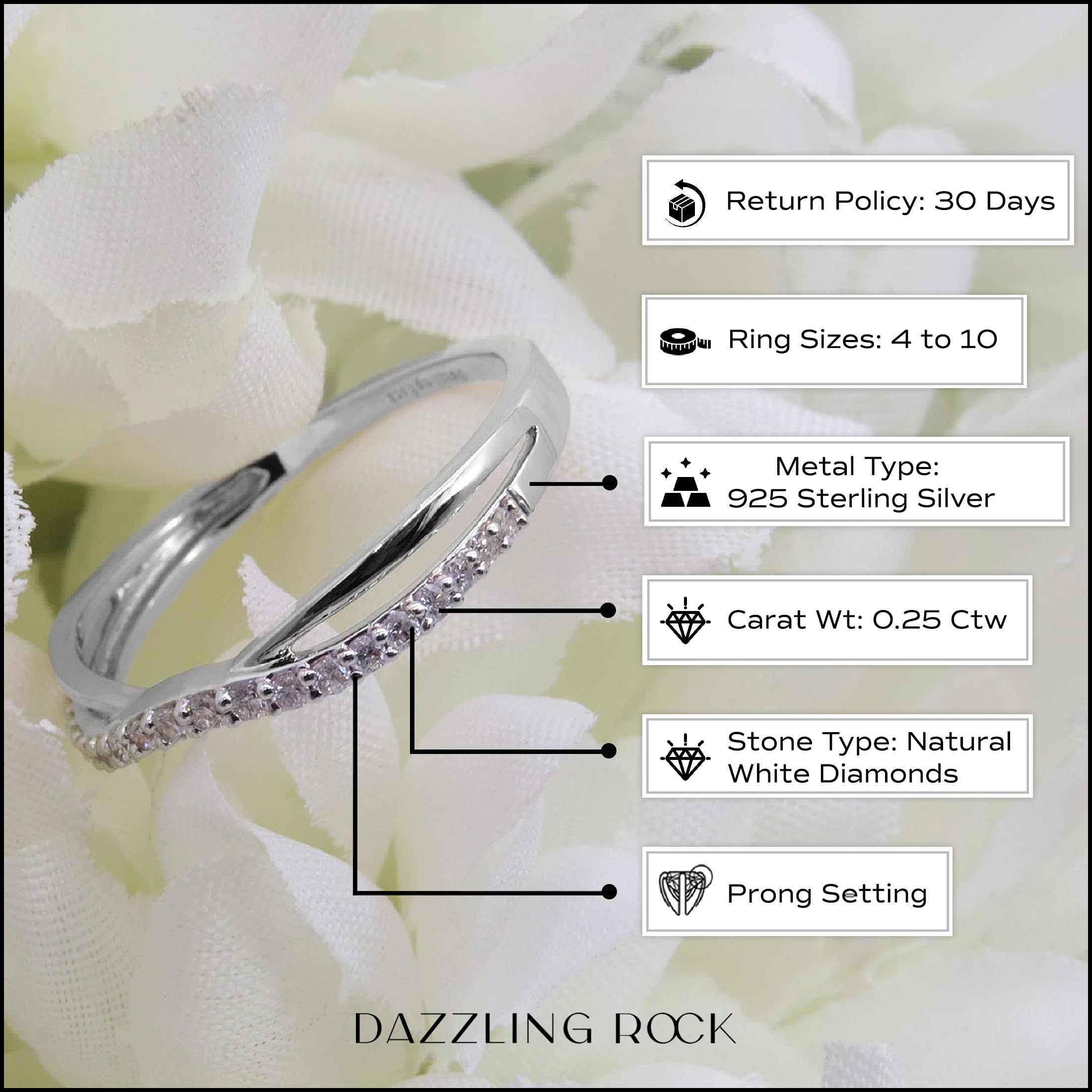 0.25 Carat Lab Grown Diamond Wedding Contour Band for Women - 925 Sterling Silver Ring, Dazzlingrock Collection | Perfect for Bridal Sets, Anniversary Gifts & Everyday Elegance