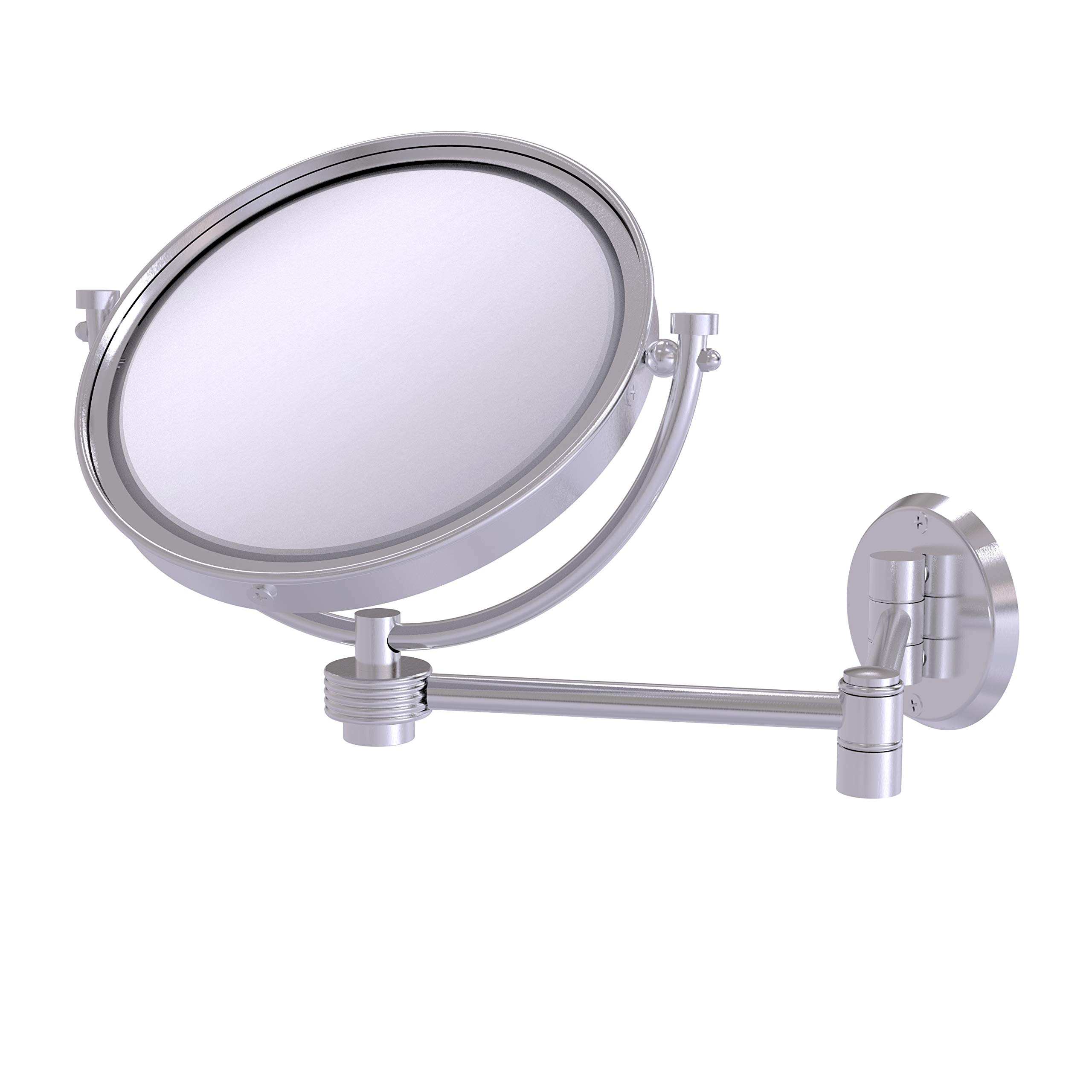 Allied Brass WM-6G/2X-SCH 8 Inch Wall Mounted Extendable 2X Magnification Makeup Mirror with Groovy Accent, Satin Chrome - Perfect for Bathroom Vanity, Dressing Room & Salon Use
