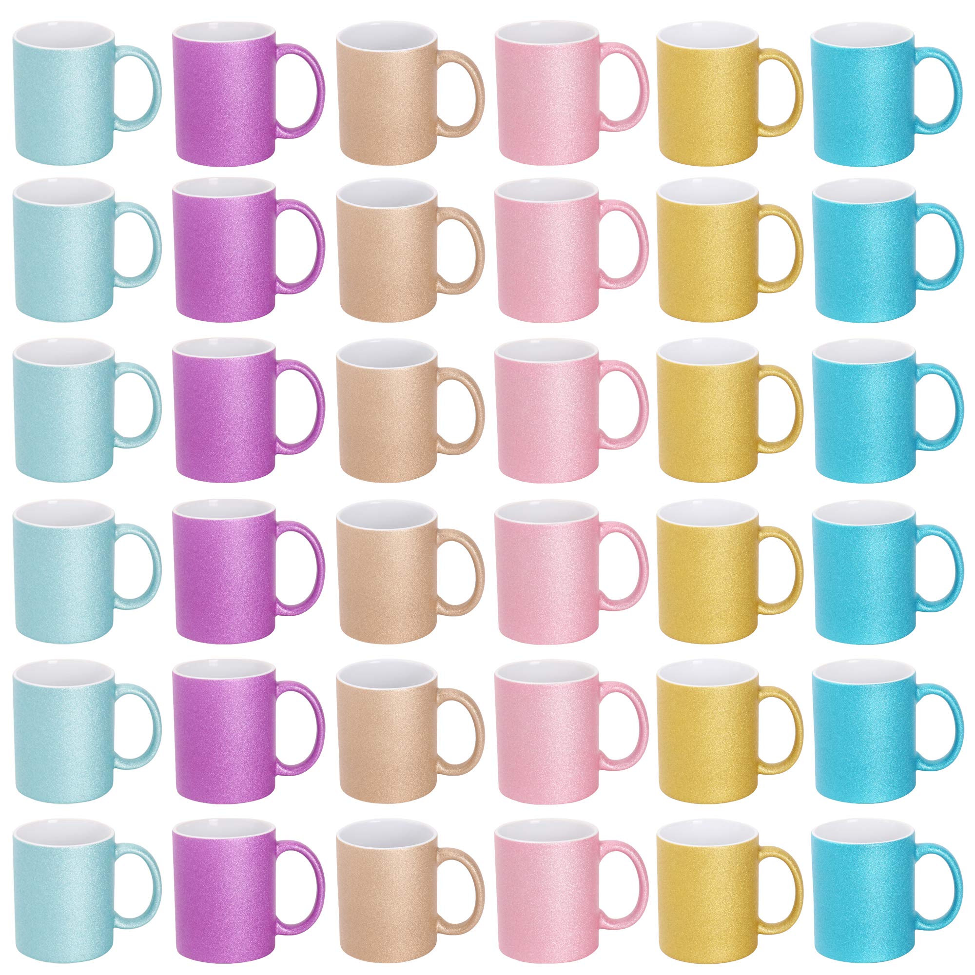 Premium 11oz Ceramic Sublimation Coffee Mug - 6 Glitter Colors (Pack of 36) - White Box Packaging - Perfect for Custom Printing, Gifts & Office Use