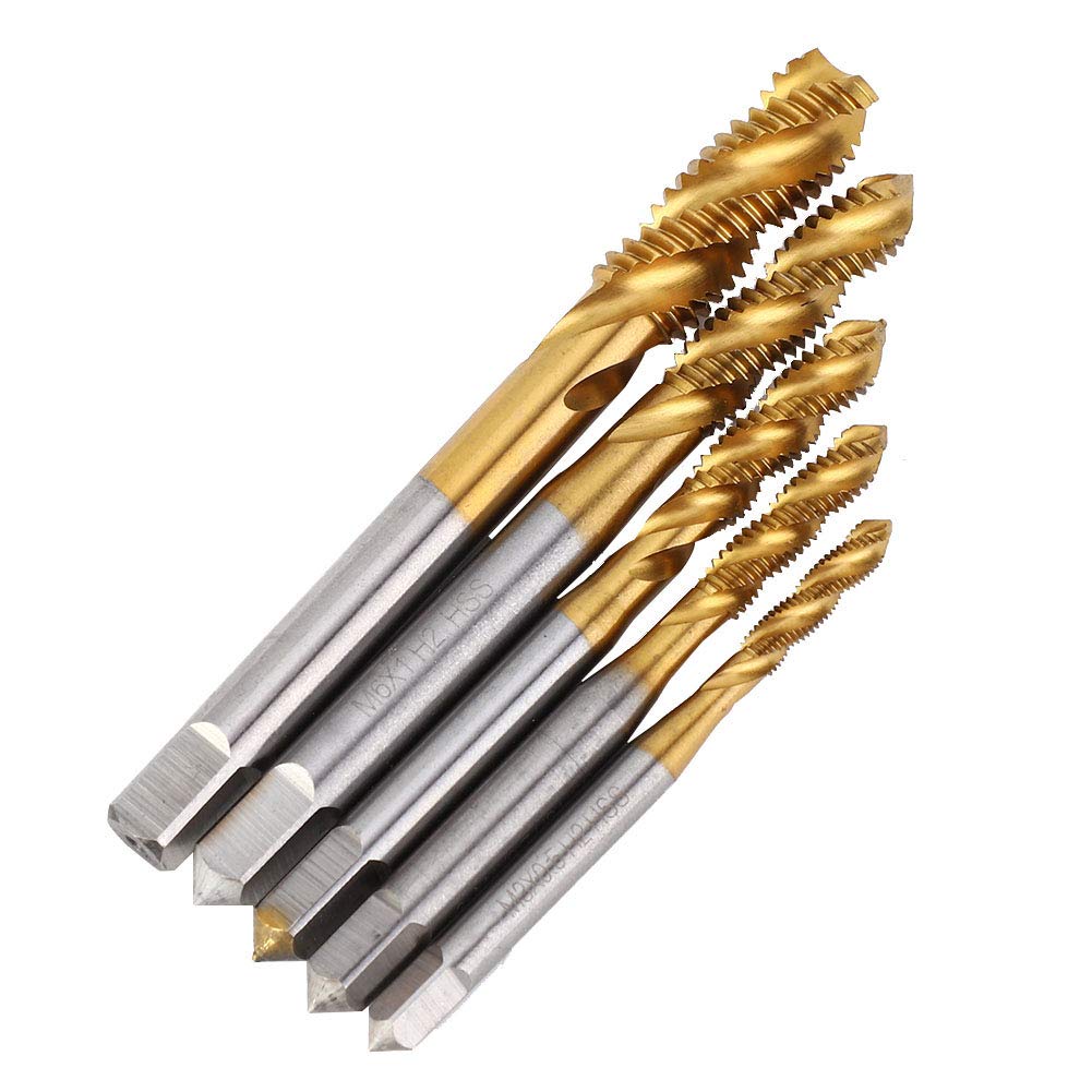 5-Piece Titanium Plated Drill Bit Set (M3-M8) - High-Speed Steel Tap & Screw Kit for Metal, Tile, Concrete, Brick, Glass, Plastic & Wood - Perfect for DIY Home Improvement, Construction & Metalworking Projects