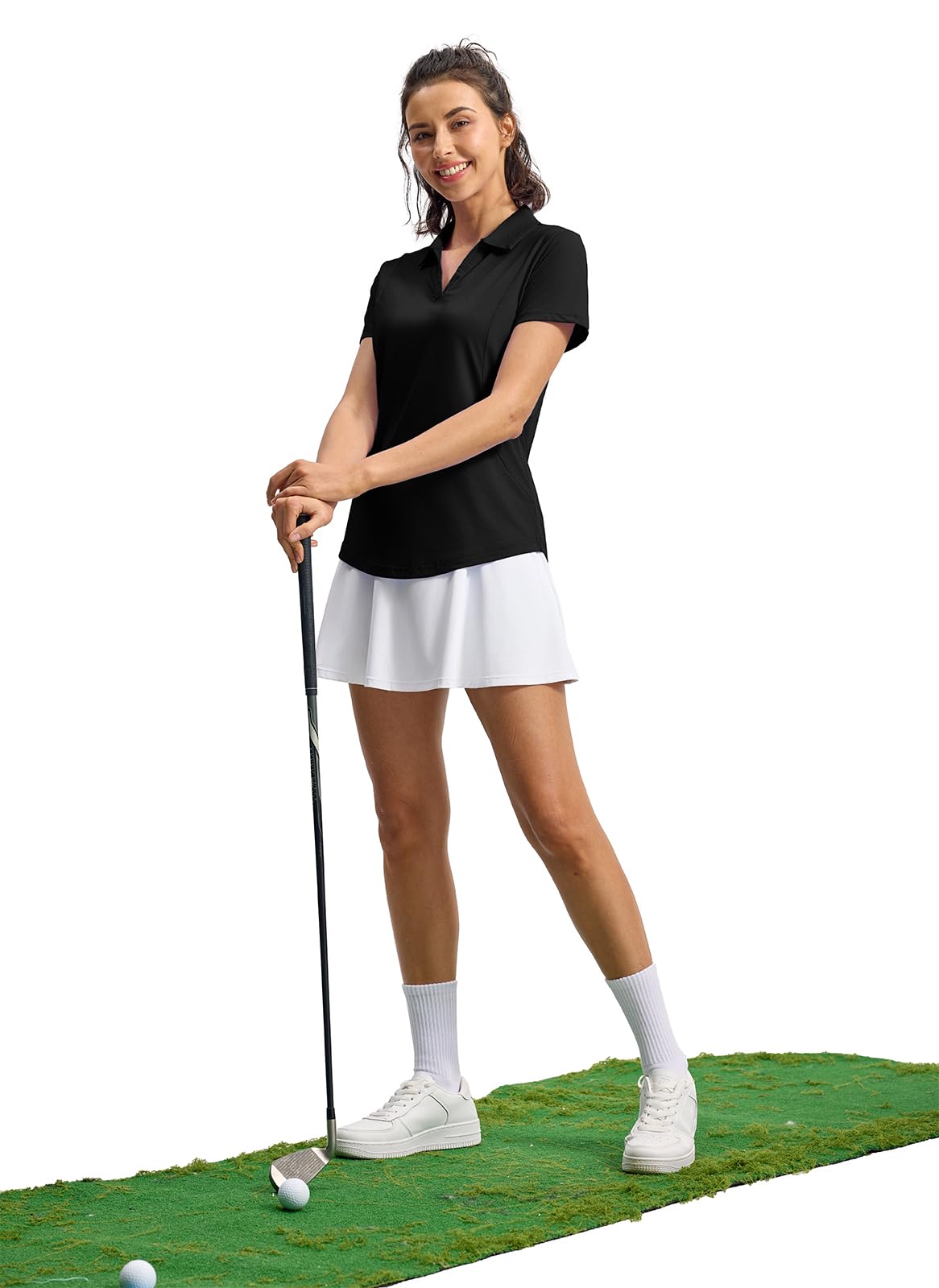 YSENTO Women's UPF 50+ V-Neck Collared Polo Shirt - Moisture Wicking Dry Fit Golf & Tennis Top for Outdoor Sports & Casual Wear