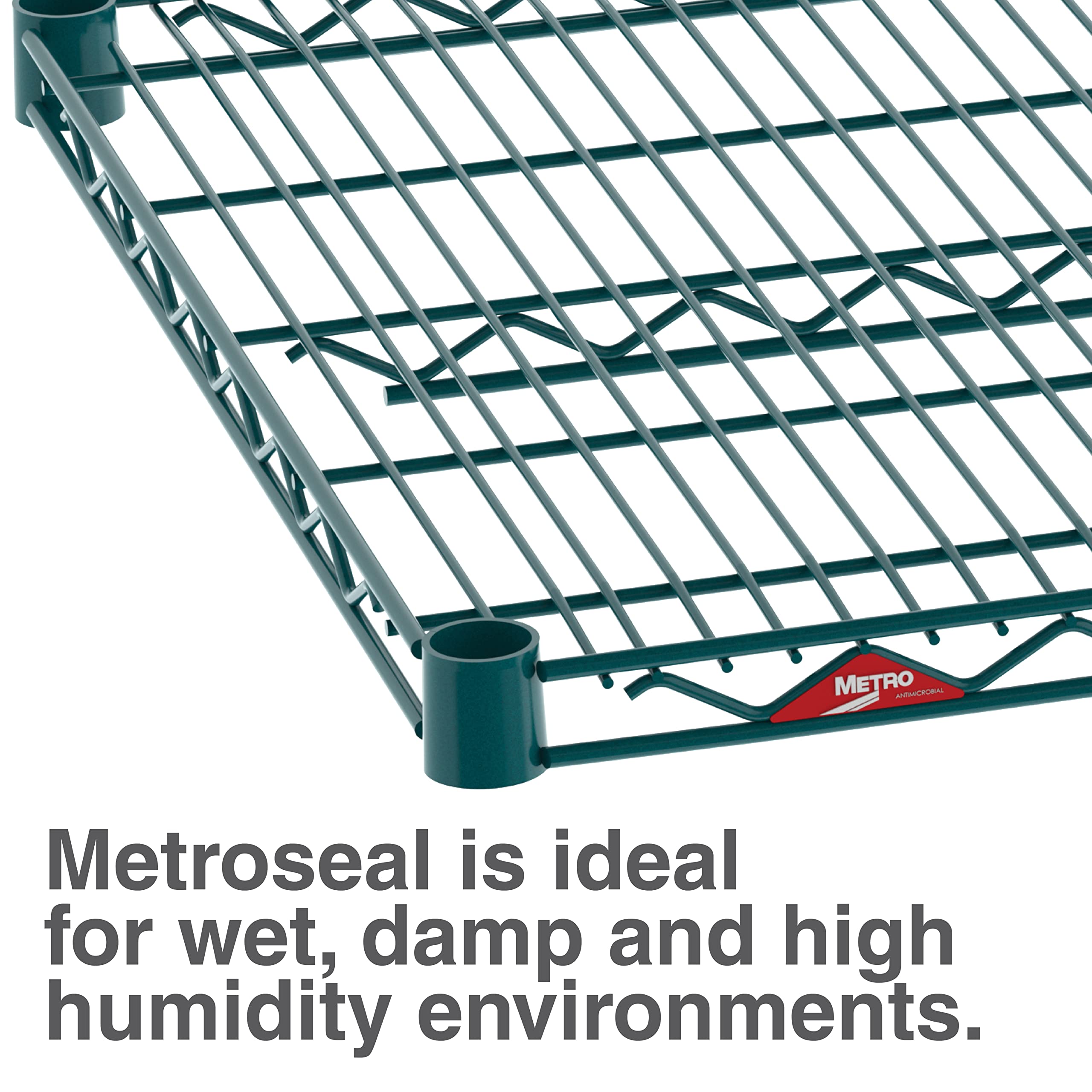 METRO Super Erecta Metroseal Green Epoxy 4-Tier Industrial Wire Shelving Unit - 2000 lbs Capacity (24”W x 36”L x 74”H) with Microban Protection - Heavy Duty Storage Rack for Commercial Kitchens, Restaurants, Walk-in Coolers & Freezers - Ideal for Food Storage, Warehouse Organization and Industrial Use