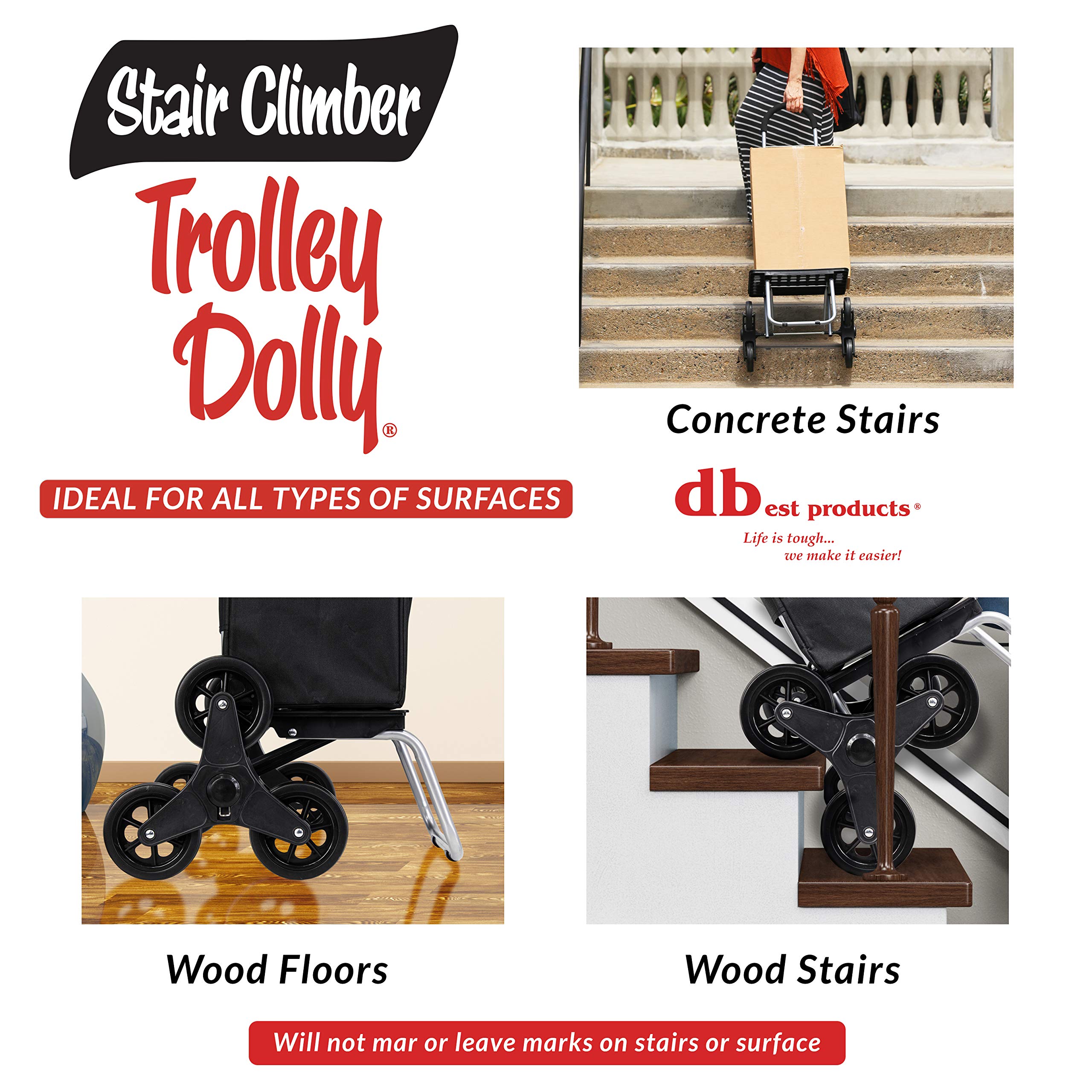 dbest Stair Climbing Hand Truck - Heavy Duty Folding Dolly Cart with Wheels for Moving Boxes & Luggage | Ideal for Home, Office & Warehouse Use