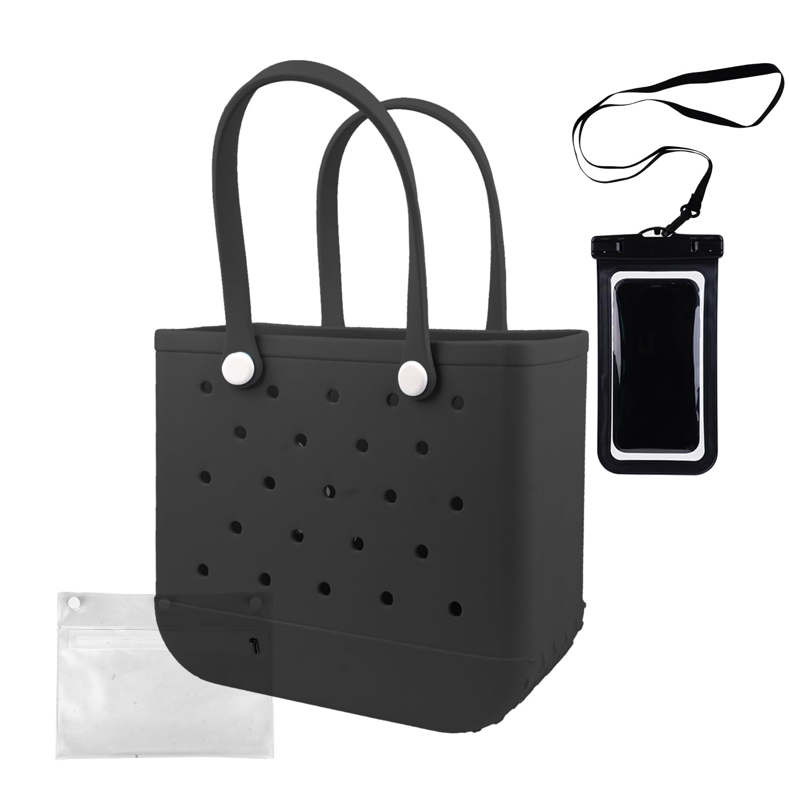 Waterproof Washable Rubber Beach Tote Bag with Zipper Pocket & Phone Pouch - Durable Open Purse for Pool, Boat, Beach & Summer Travel Accessories