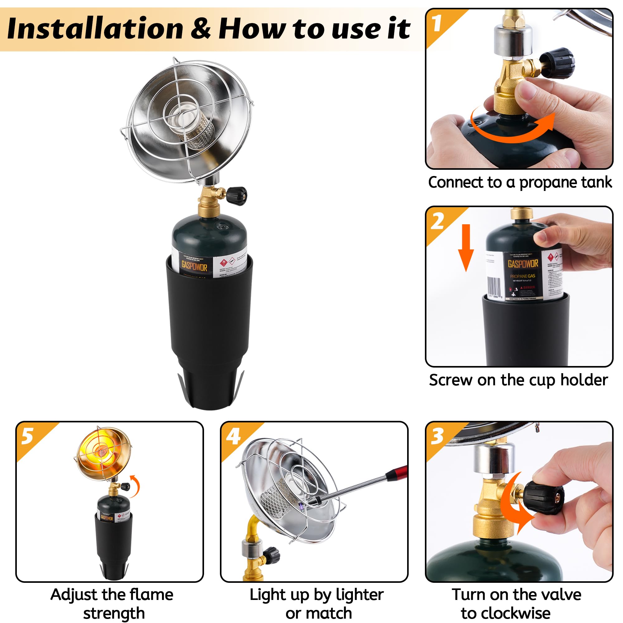 6200BTU Propane Golf Cart Heater with Cup Holder - Portable Outdoor Heater for Golf Carts, Camping & Patio - Uses 1lb Small Propane Tanks (Fuel Not Included)