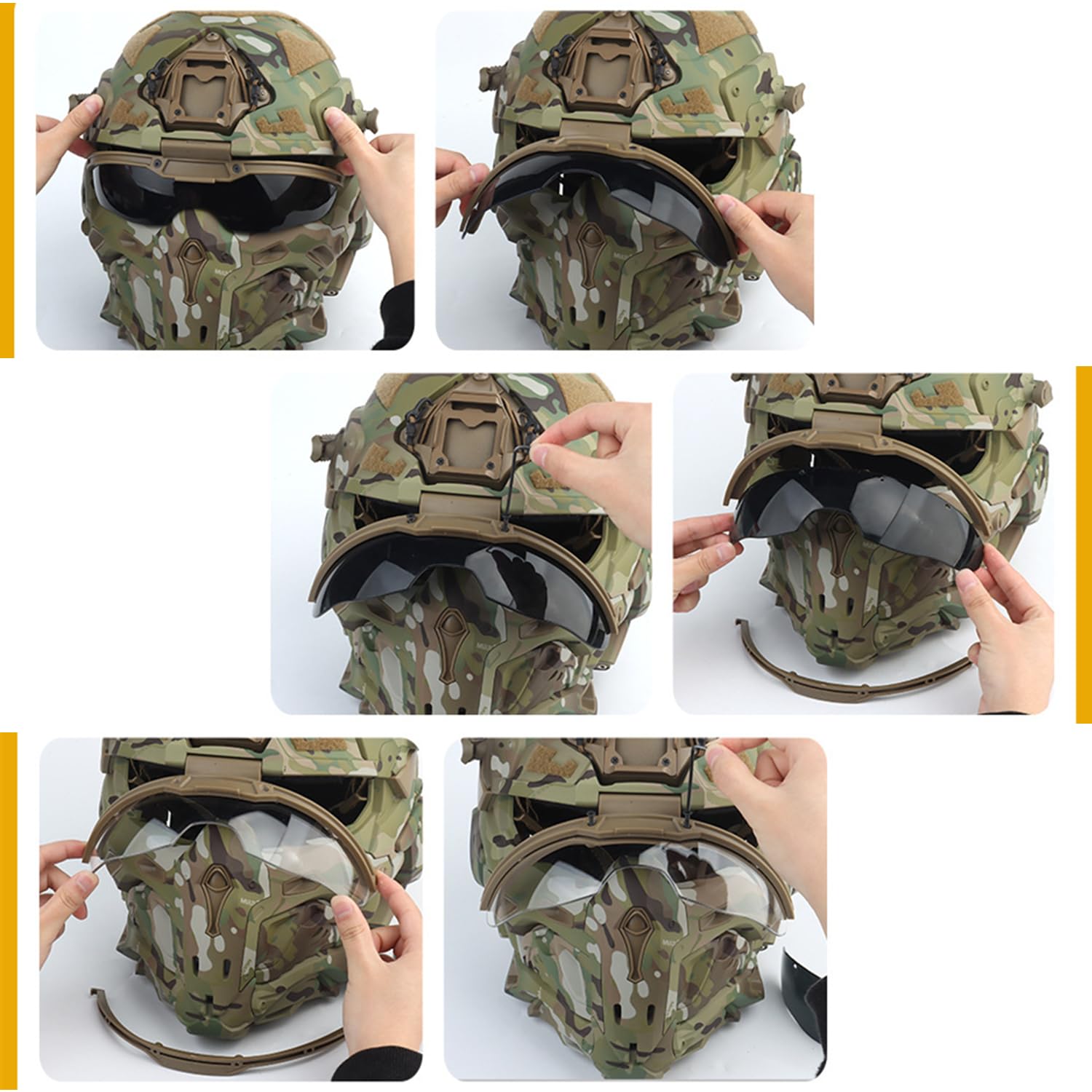 iMeshbean Tactical Airsoft Helmet with Paintball Full Face Mask - Built-in Headset, Goggles & Anti-Fog Fan - Military Style Protective Gear for Outdoor Airsoft, CS Games, Hunting & Tactical Training (Black)