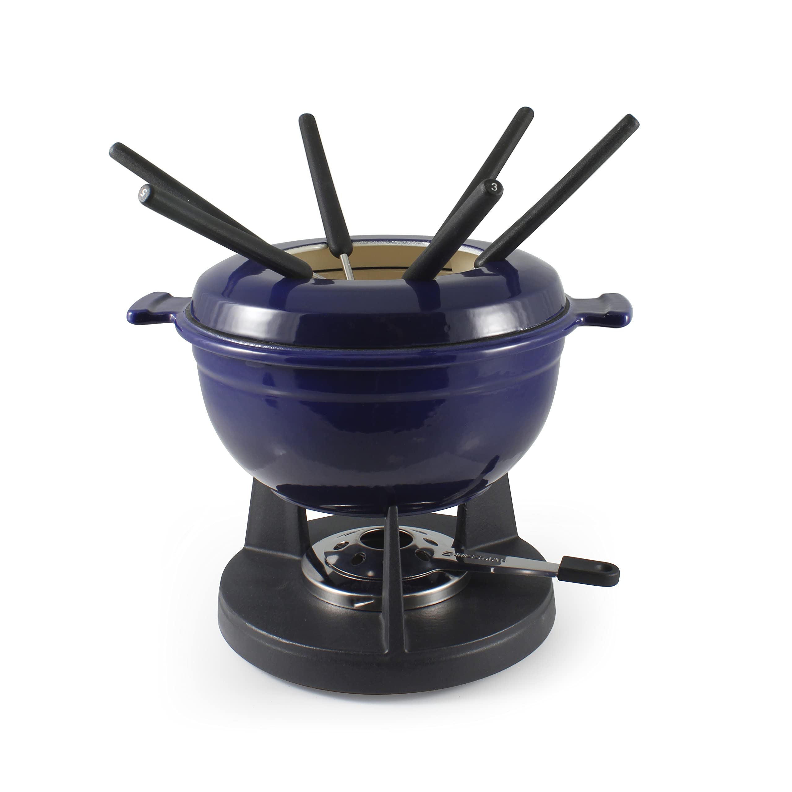 Swissmar F66541 Lucerne 10-Piece Cast Iron Fondue Set - Indigo Blue | Perfect for Romantic Dinners, Family Gatherings & Holiday Parties