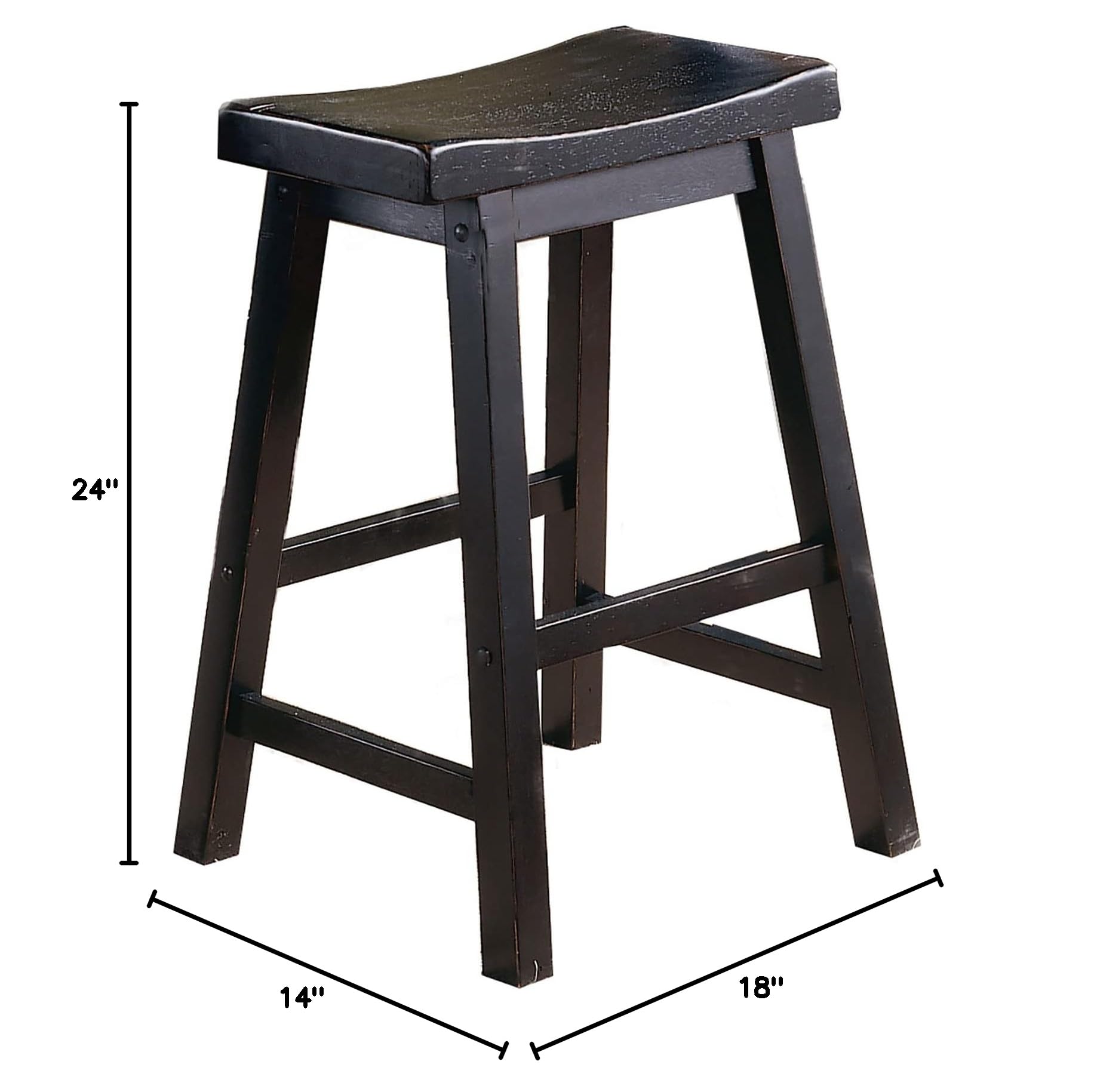 Solid Wood Saddle Seat Kitchen Dining Stool - Set of 2 Backless Counter Bar Stools with Footrest, 24