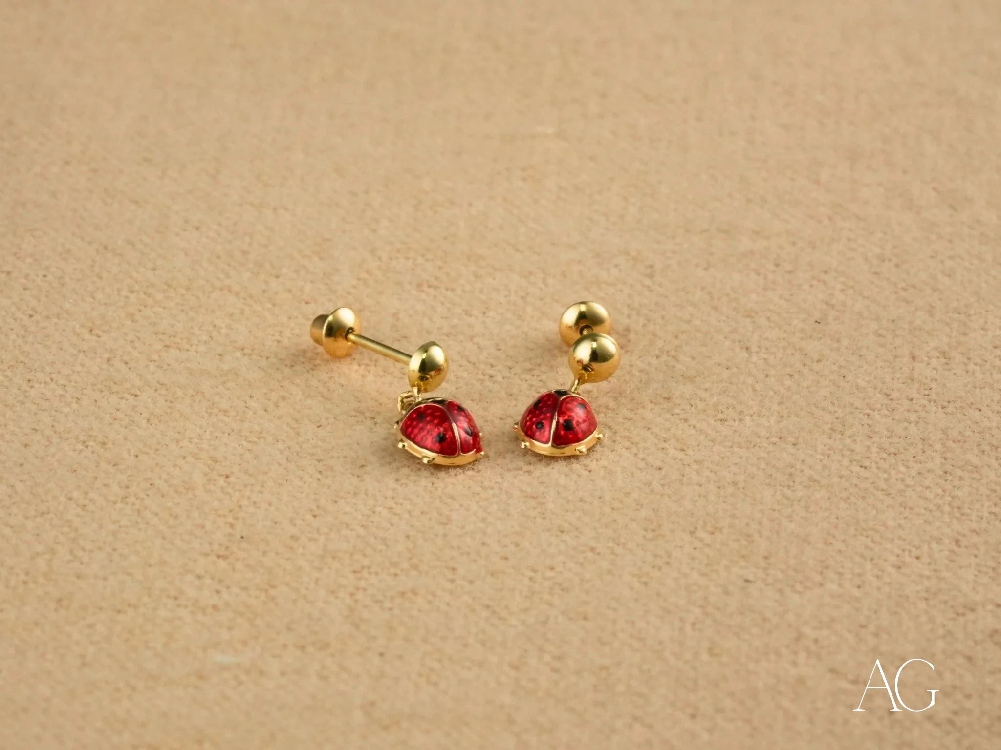 18K Gold Ladybug Earrings for Women - Lucky Charm Stud Earrings for Everyday Wear, Gift for Her, Birthday, Anniversary, or Special Occasion