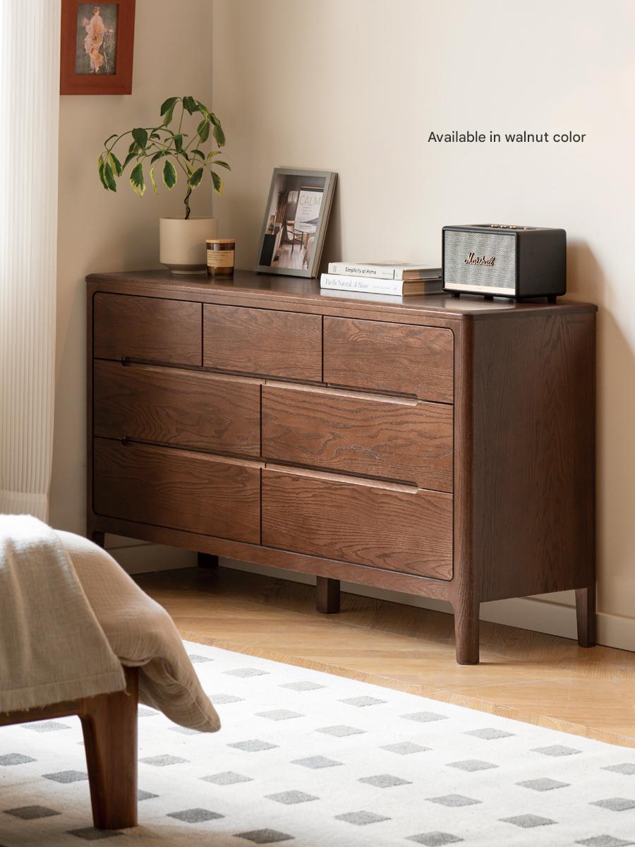 Solid Oak Wood Seattle Wide Chest of Drawers - 6-Drawer Dresser for Bedroom Storage & Organization | Perfect for Home, Office, or Dorm Room Furniture