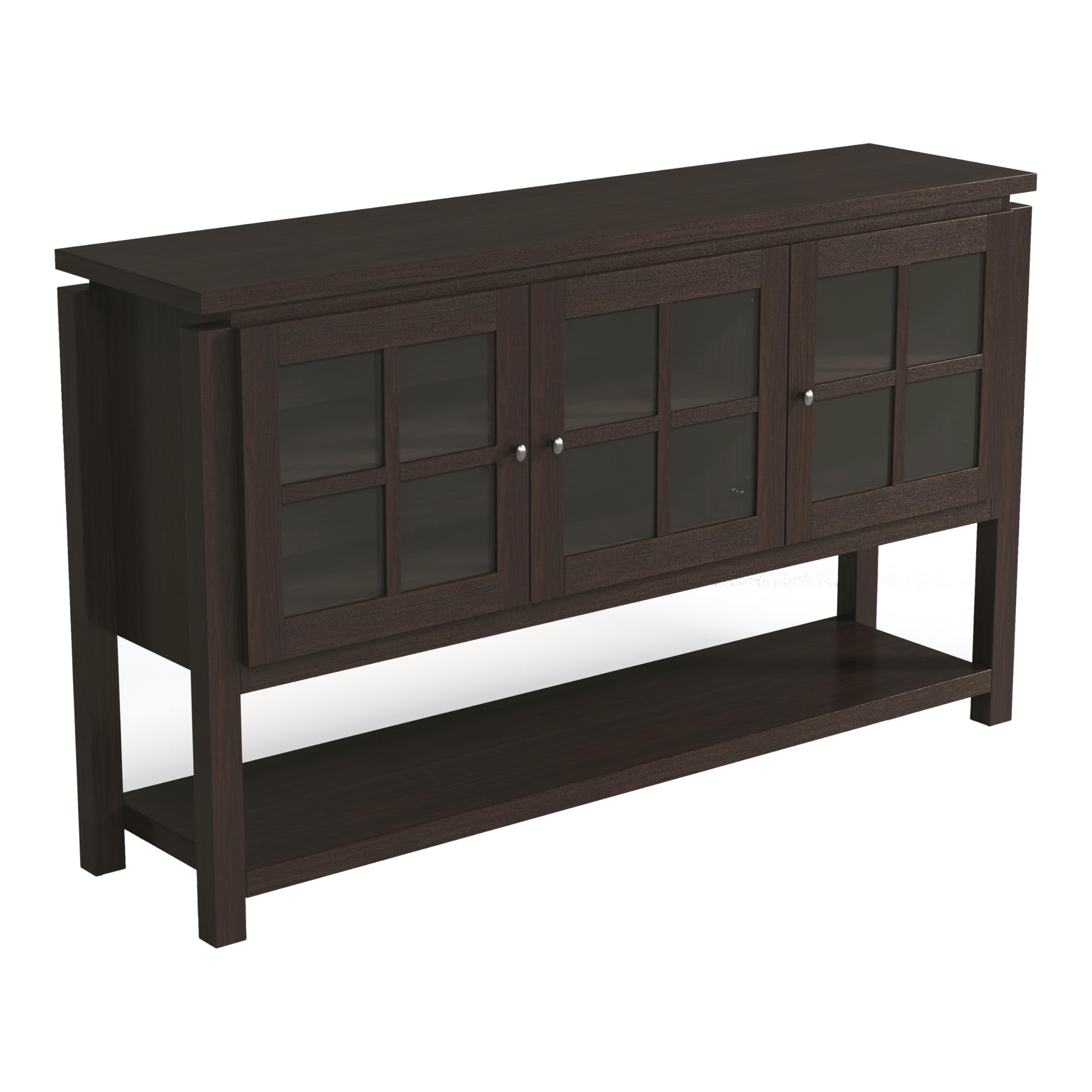 Furniture of America Julianna Farmhouse Sideboard Buffet Cabinet with Storage & Glass Doors - Solid Wood Kitchen Coffee Bar Console Table for Entryway, Dining Room, Living Room - Walnut Finish for Rustic Home Decor & Entertaining