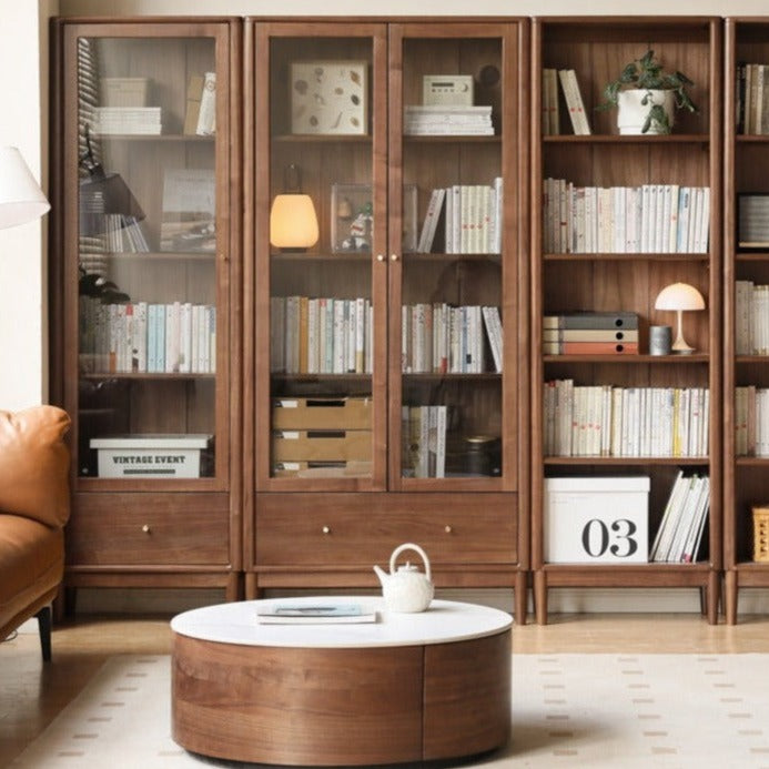 Solid Black Walnut & Oak Wood Bookcase - Customizable Wall-Mounted Bookshelf for Living Room, Home Office & Library Storage