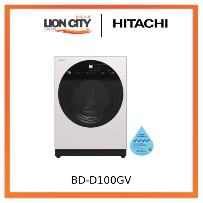 Hitachi BD D100GV Front Load Washer Dryer Combo with AI Wash Technology, Inverter Motor, 10kg Washing & 7kg Drying Capacity - Perfect for Apartments, Laundromats & Small Homes