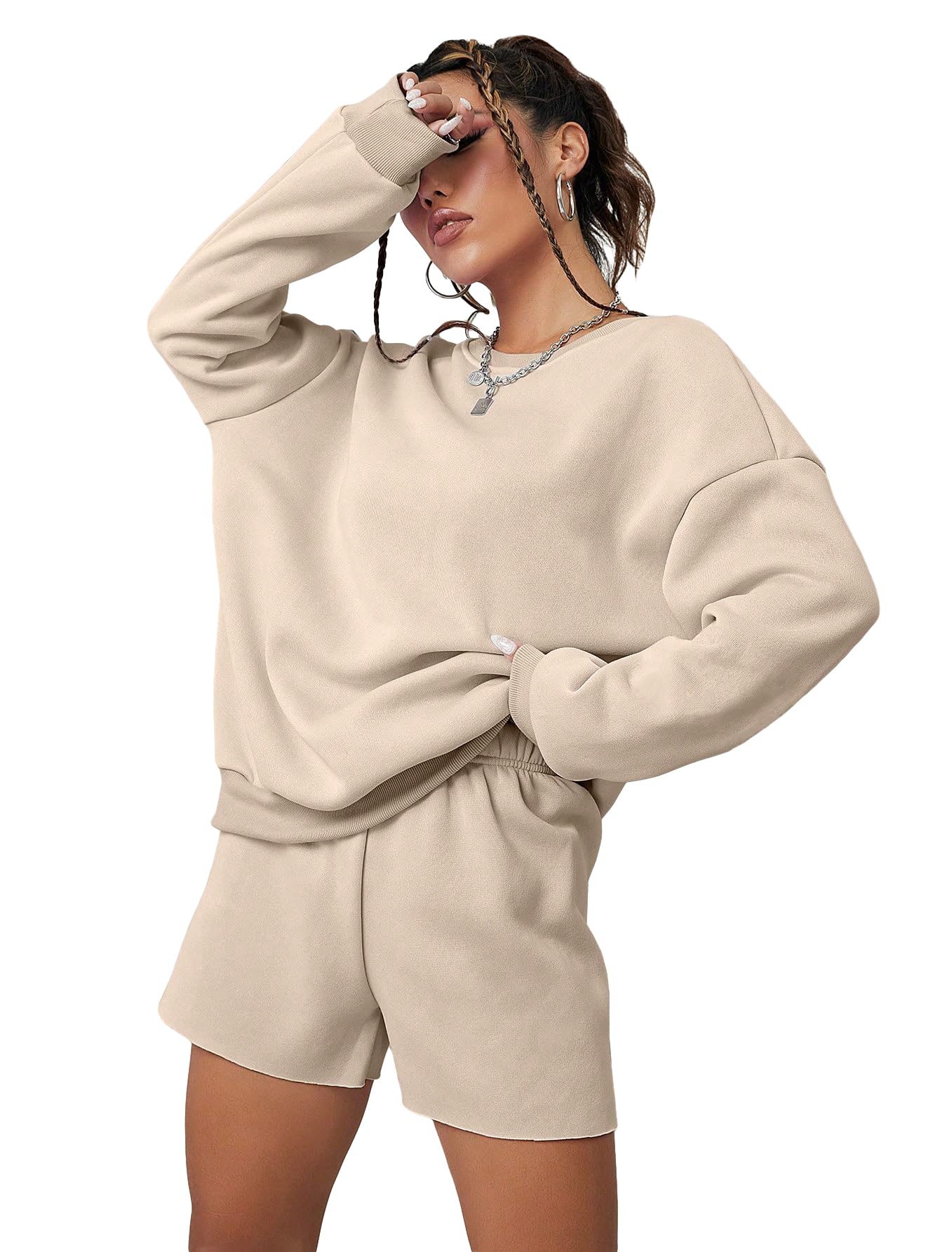 GORGLITTER Women's 2-Piece Lounge Set - Graphic Print Crewneck Sweatshirt & Shorts Tracksuit Outfit for Fall | Cozy Homewear, Casual Street Style, Gym Wear