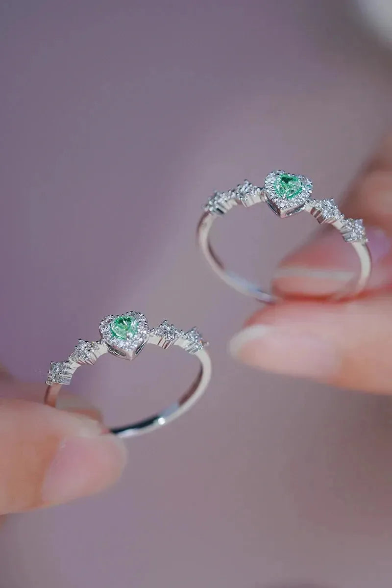 18K White Gold Heart Shaped 0.35 Carat Natural Green Diamond Engagement Ring for Women - Romantic Wedding Jewelry, Anniversary Gift, Proposal Ring for Her