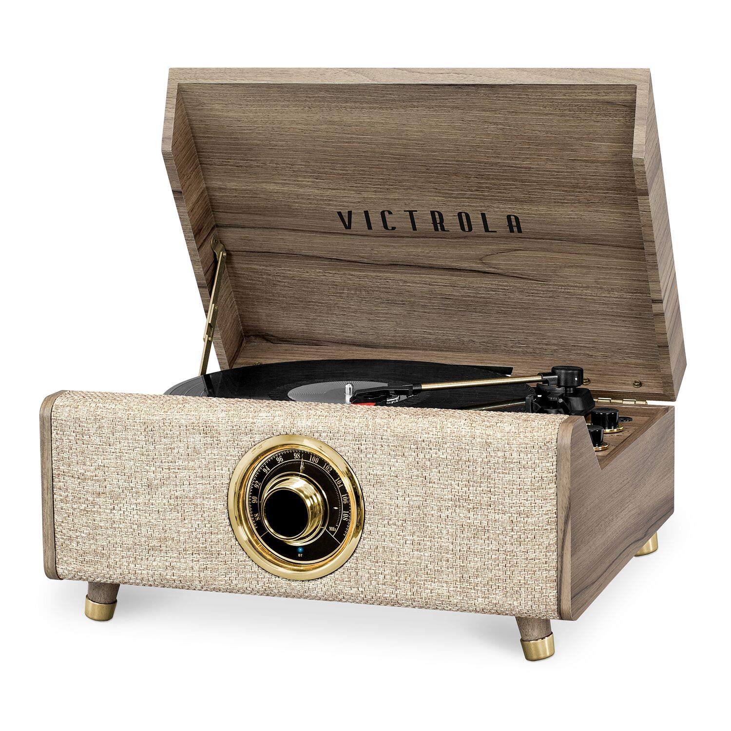 Victrola 4-in-1 Vintage Bluetooth Record Player with 3-Speed Turntable, FM Radio & Built-in Speakers - Perfect for Home, Office & Retro Music Lovers
