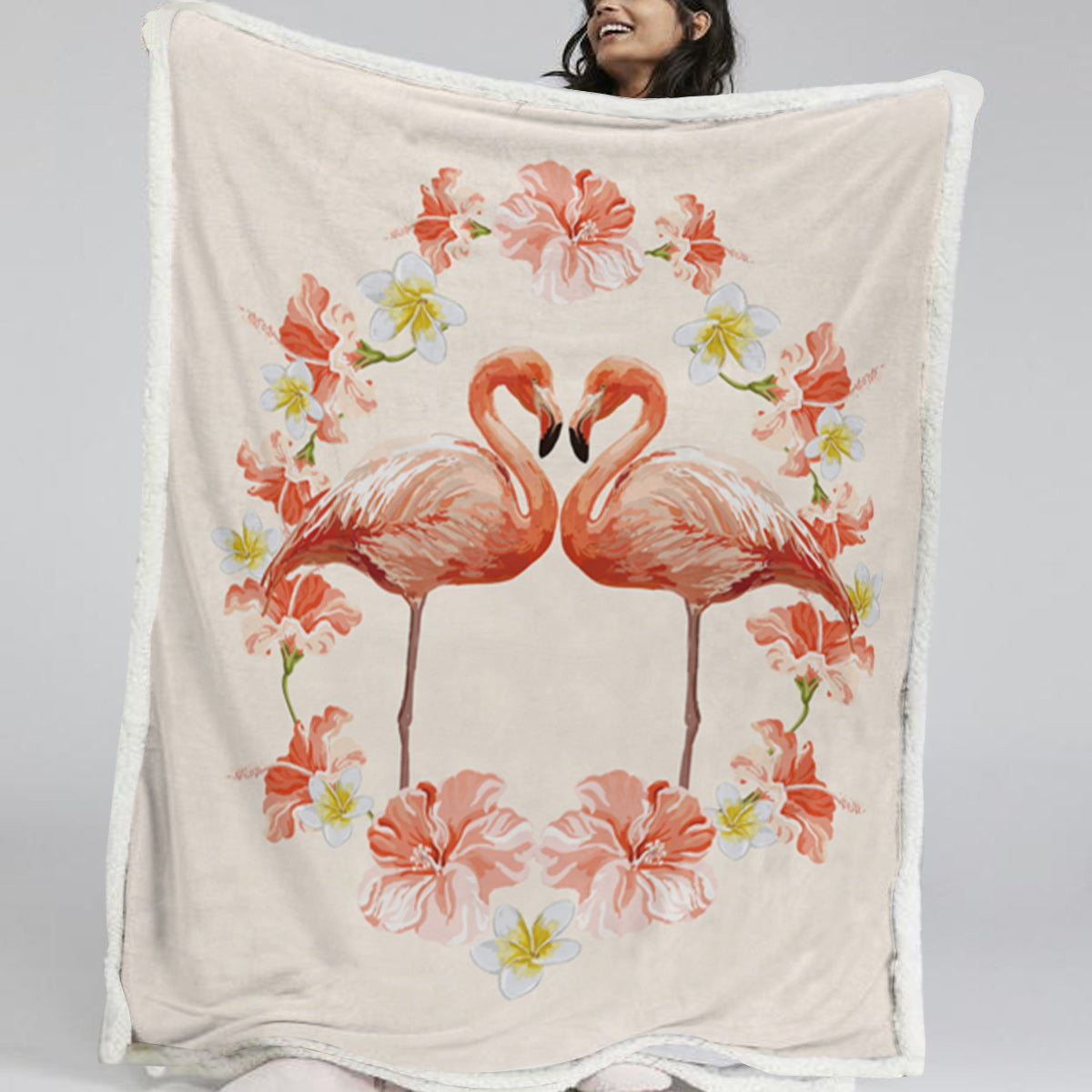 Cozy Flamingo & Hibiscus Sherpa Blanket - Ultra Soft Throw for Couch, Bed & Travel - Tropical Themed Home Decor Gift