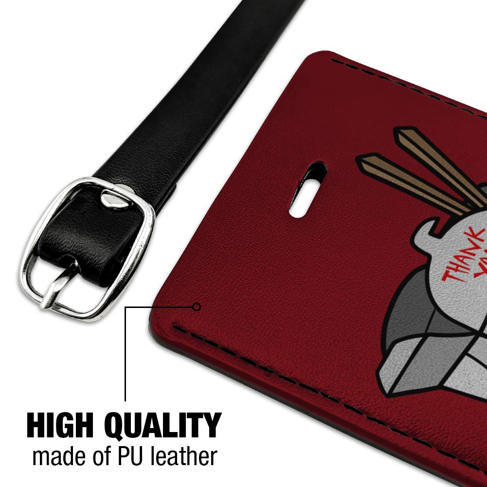 Chinese Takeout Food Box with Chopsticks - Rectangle Leather Luggage Tag & ID Holder for Travel, Office, and School Organization