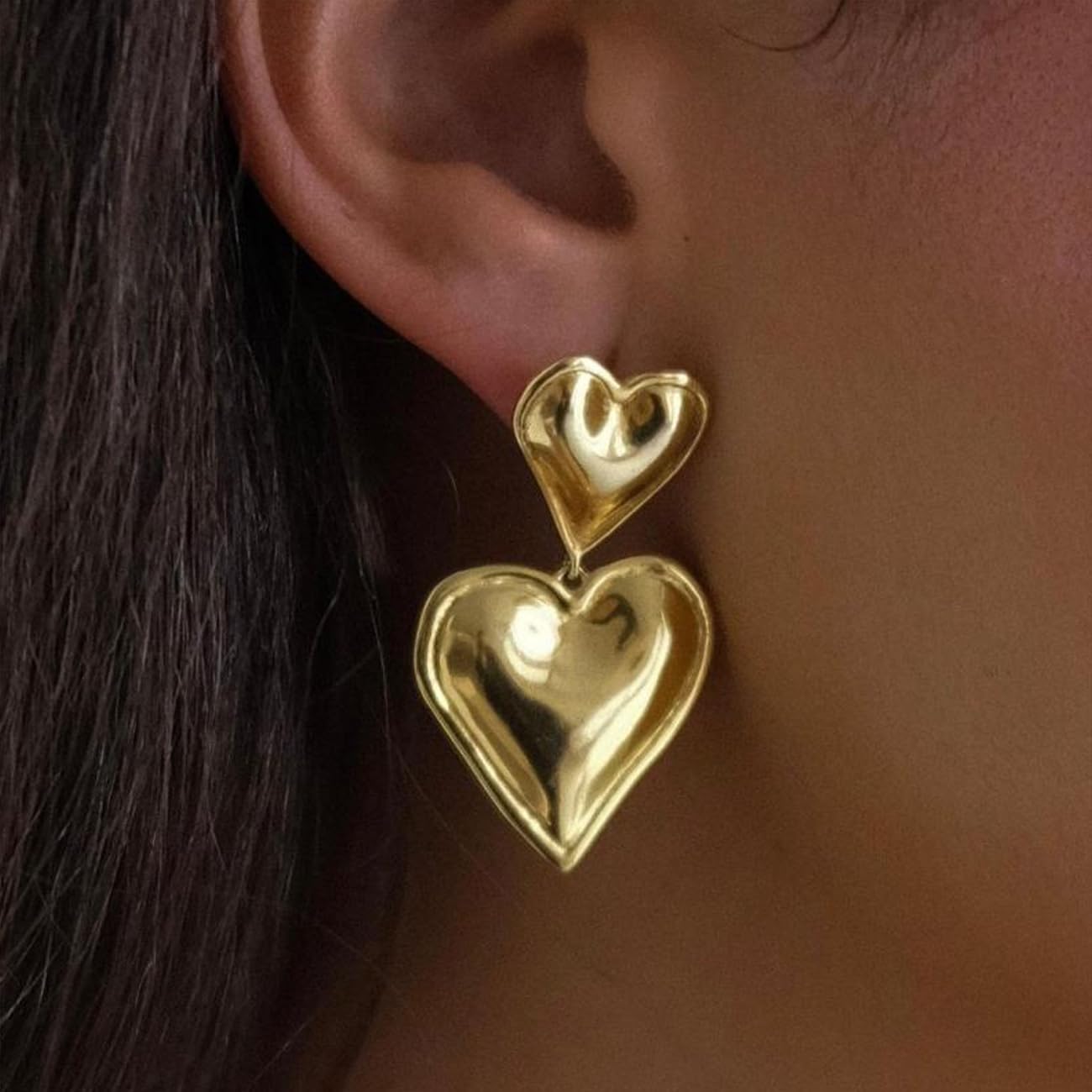 FDEETY Hypoallergenic Heart Hoop Earrings for Women - Double Heart Dangle Statement Jewelry Gift for Christmas & Valentine's Day | Perfect for Date Night, Party & Special Occasions