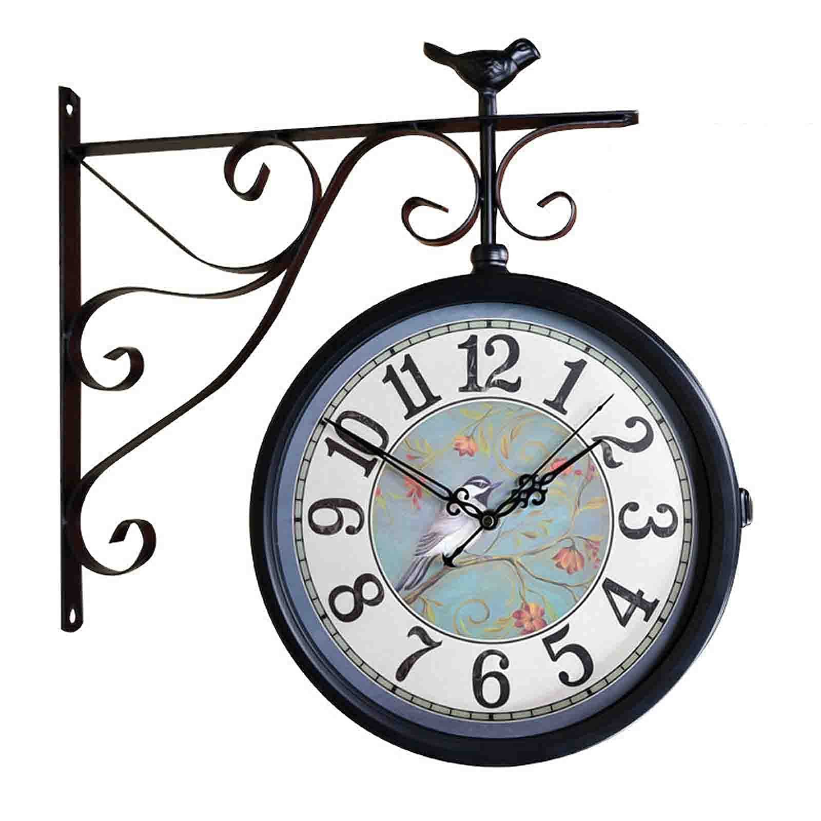 Vintage Double Sided Wall Clock - Metal Outdoor & Indoor Decor with Pendulum - Retro Station Clock for Home, Garden, Patio & Office Decor - Perfect for Living Room, Bedroom, Porch & Backyard Décor