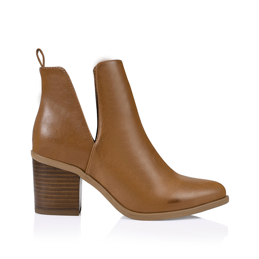 Santana Women's Cut Out Ankle Boots - Tan Softee Leather - Comfortable Low Heel Booties for Casual Wear, Office & Date Night