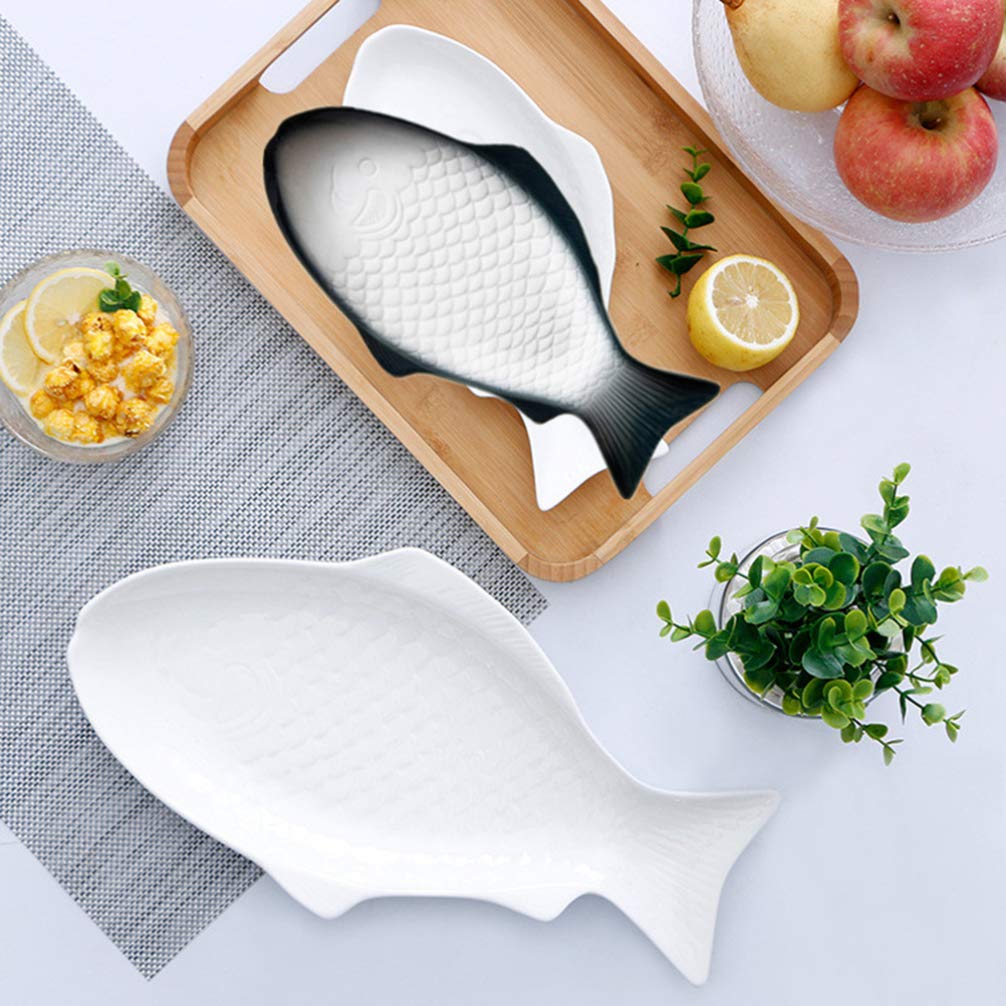 DOITOOL 15-Inch Dark Green Fish Shaped Ceramic Plate - Creative Serving Dish for Sushi, Appetizers & Snacks - Elegant Home & Restaurant Decorative Platter for Parties, Dining & Food Display