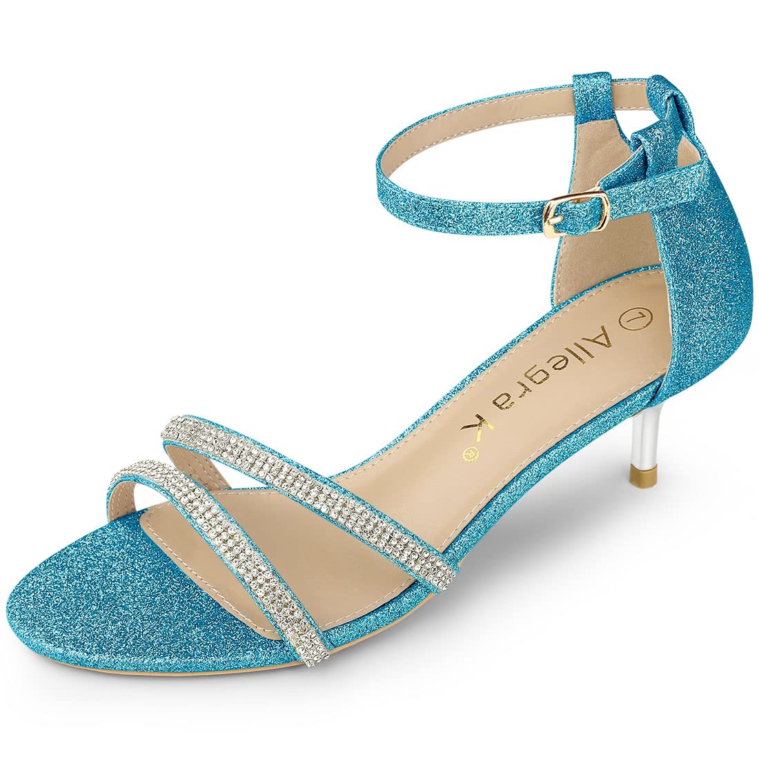 Allegra K Women's Glitter Stiletto Kitten Heel Sandals - Elegant Dressy Shoes for Parties, Weddings & Evening Events