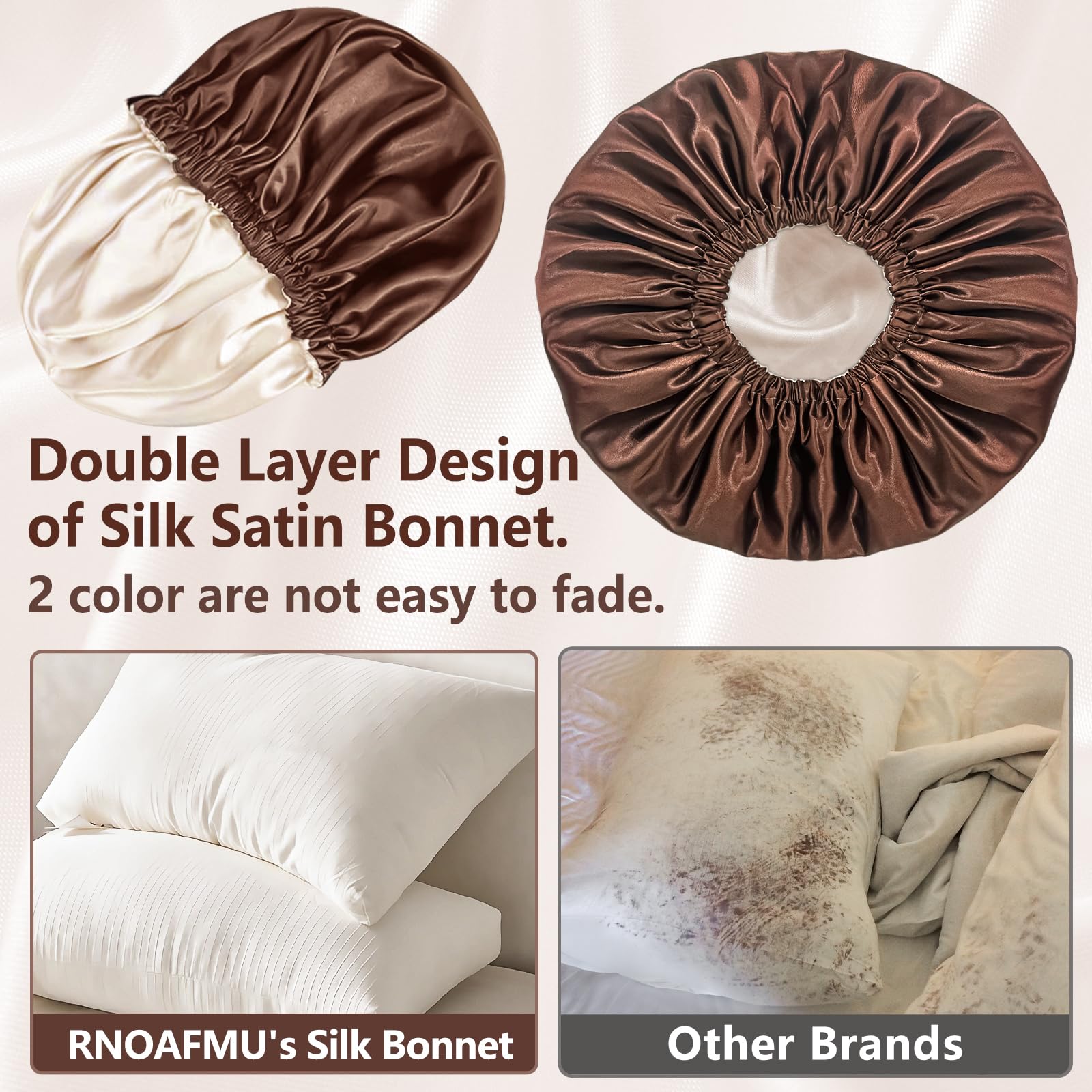Silk Bonnet for Women Sleeping - Double Layer Satin Hair Wrap Bonnet for Curly & Natural Hair - Breathable Elastic Hair Cover for Night Protection & Hair Care - Perfect for Bedtime & Travel Use