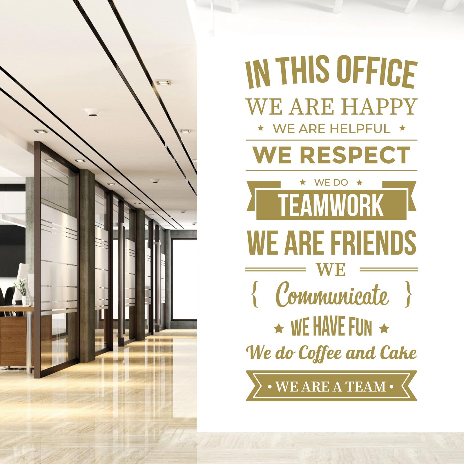 Happy Helpful Respectful Teamwork Office Space Decal Wall Sticker - XXXLarge Black Vinyl Art for Workplace Motivation & Office Decor
