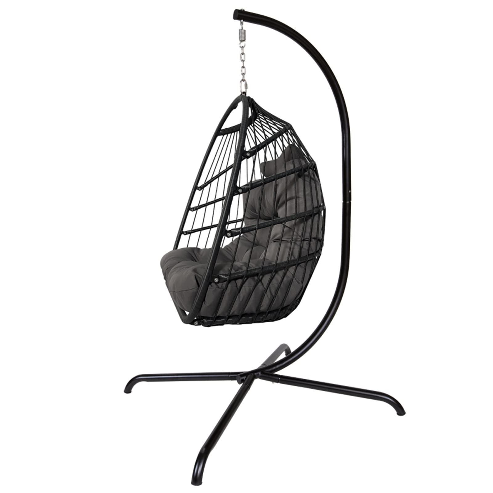 Swing Egg Chair with Stand - Indoor/Outdoor Wicker Rattan Hanging Chair for Patio, Garden & Balcony - Includes C-Type Bracket - Perfect for Relaxing, Reading & Lounging