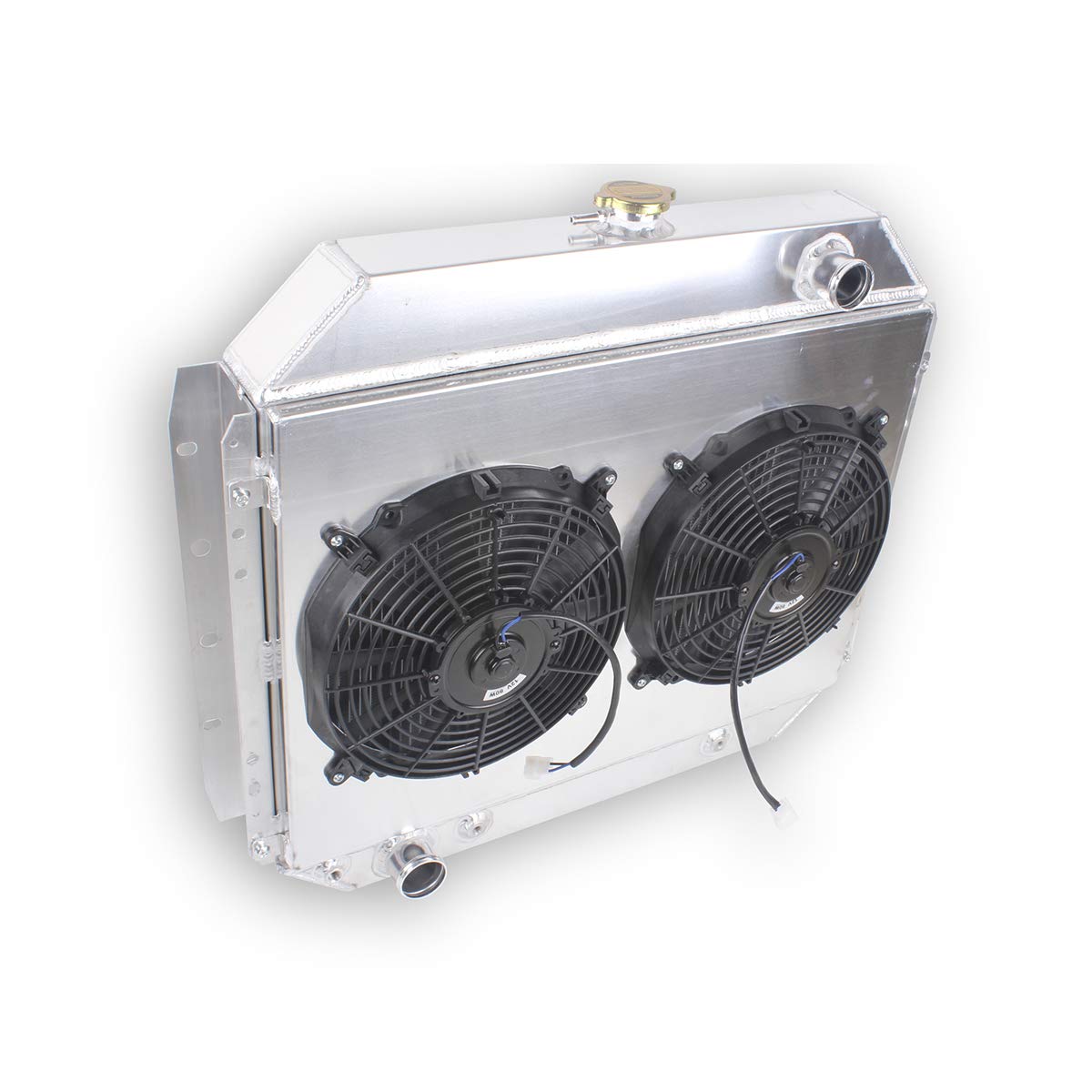 OHOB-COOL 4 Row High Performance Full Aluminum Radiator with Shroud Fan for 1966-1979 Ford F100 F150 F250 F350 Pickup Ranger Bronco - Heavy Duty Cooling Solution for Off-Roading & Towing