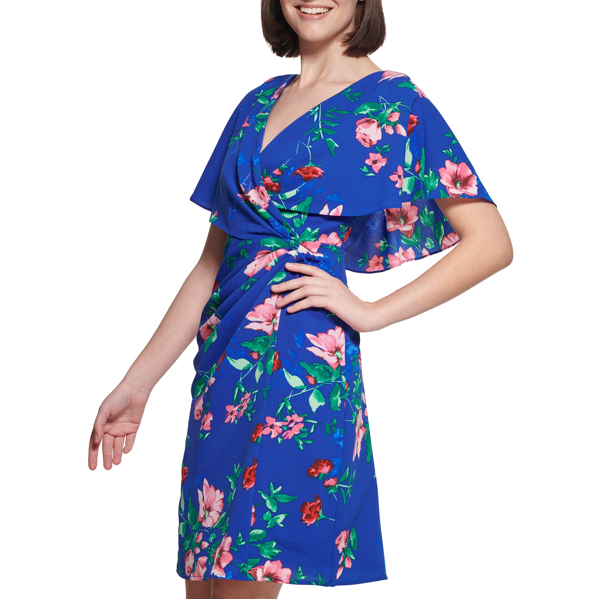 Kensie Women's Flutter Sleeve Faux Wrap Mini Dress - Elegant Summer Cocktail Party Dress for Date Night & Special Occasions