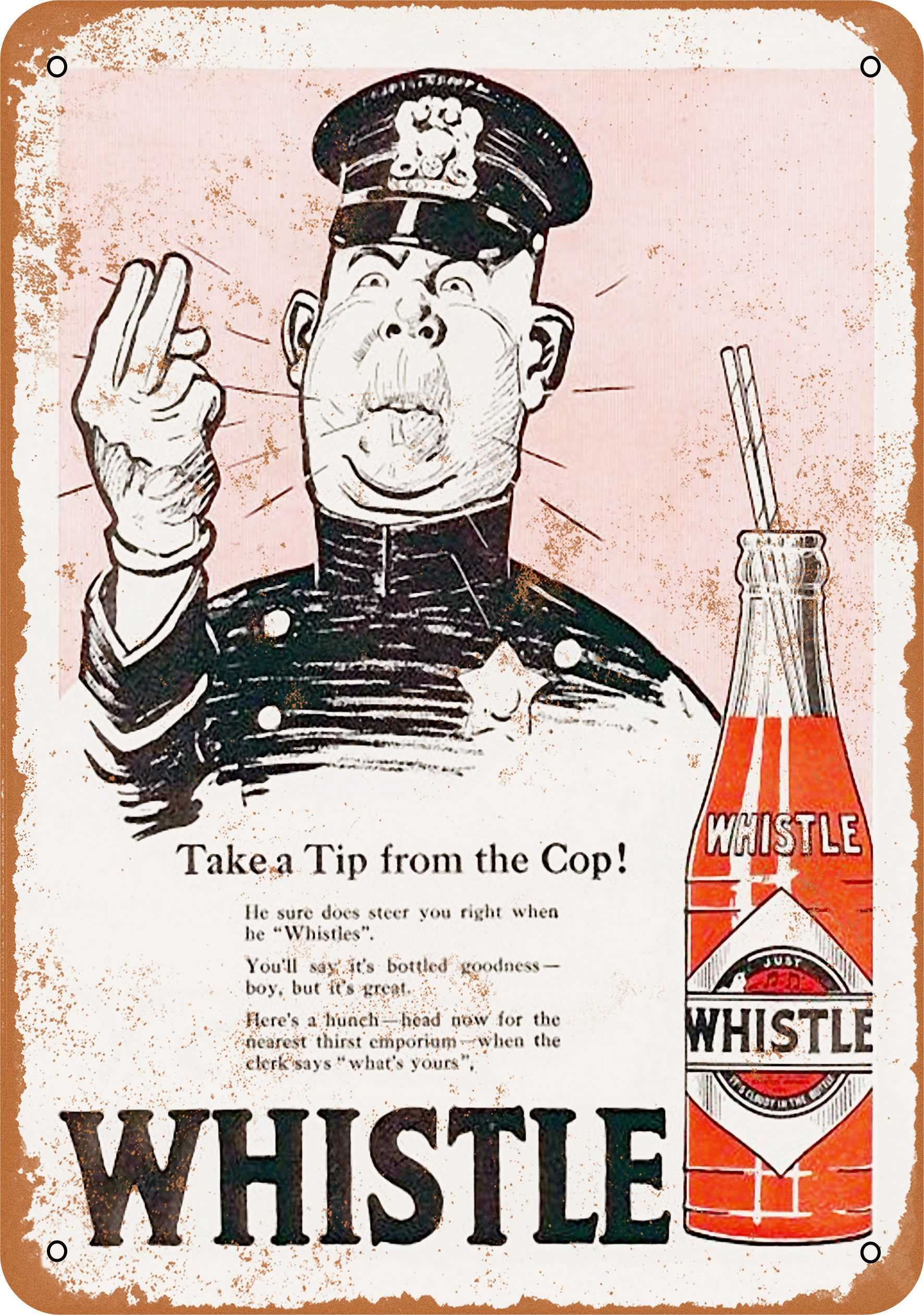 Vintage 1920 Whistle Soda 7x10 Inch Metal Sign - Retro Tin Wall Decor for Home, Bar, Cafe & Man Cave - Perfect for Nostalgic & Industrial Style Decorating